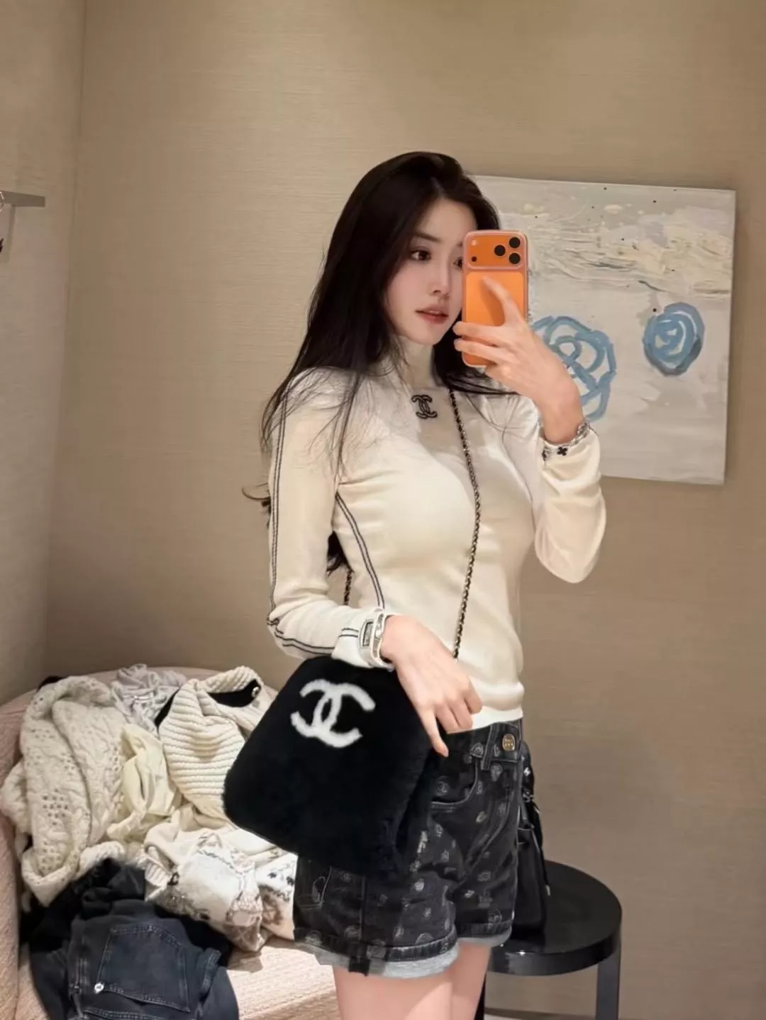 CHANEL 25N 半高領羊毛打底上衣｜修身針織長袖｜簡約高領內搭｜36／38／40