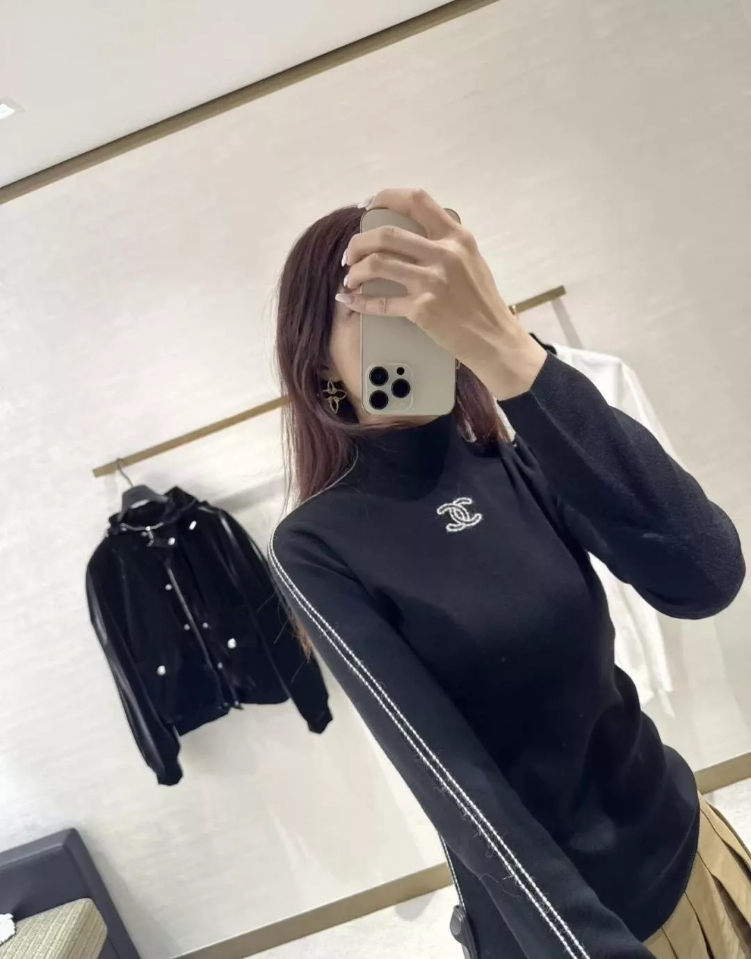 CHANEL 25N 半高領羊毛打底上衣｜修身針織長袖｜簡約高領內搭｜36／38／40