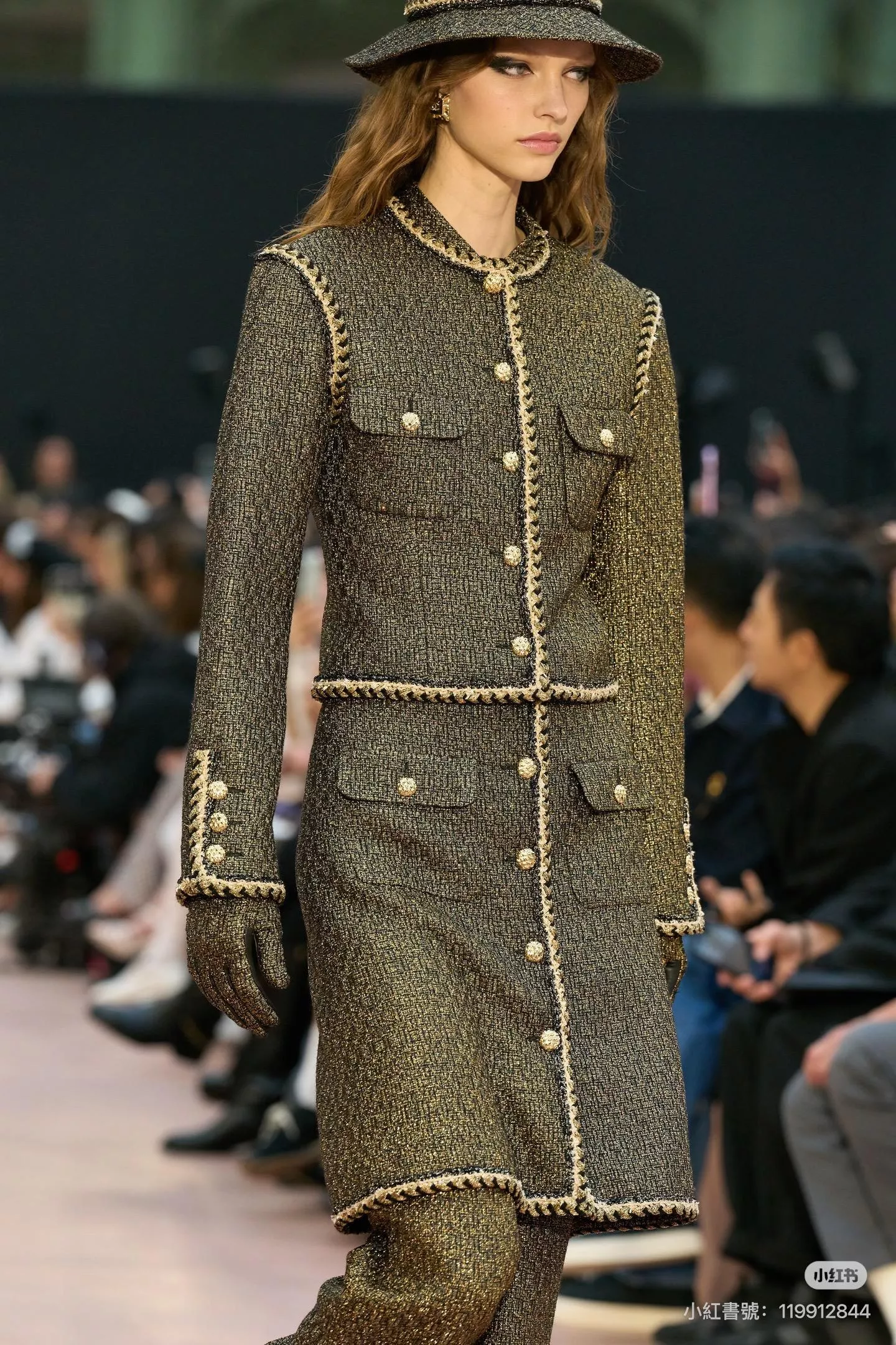 CHANEL 25K 復古黑金斜紋外套＋中長半裙套裝｜立領編織滾邊設計｜36／38／40