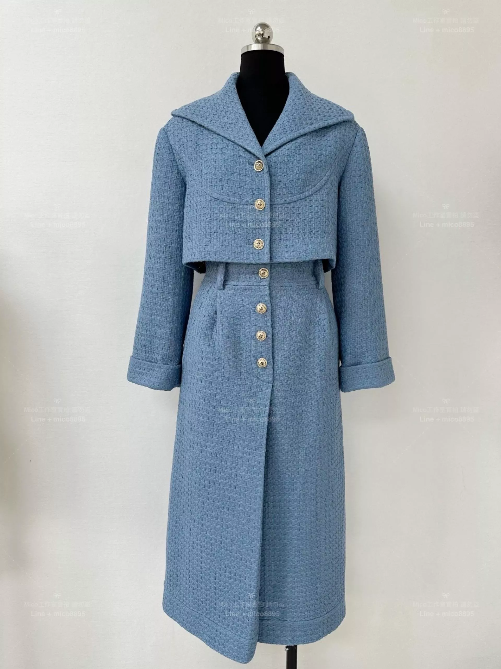 CHANEL 26C 大翻領短版外套＋高腰中長半裙套裝｜斜紋軟呢套裝｜36／38／40