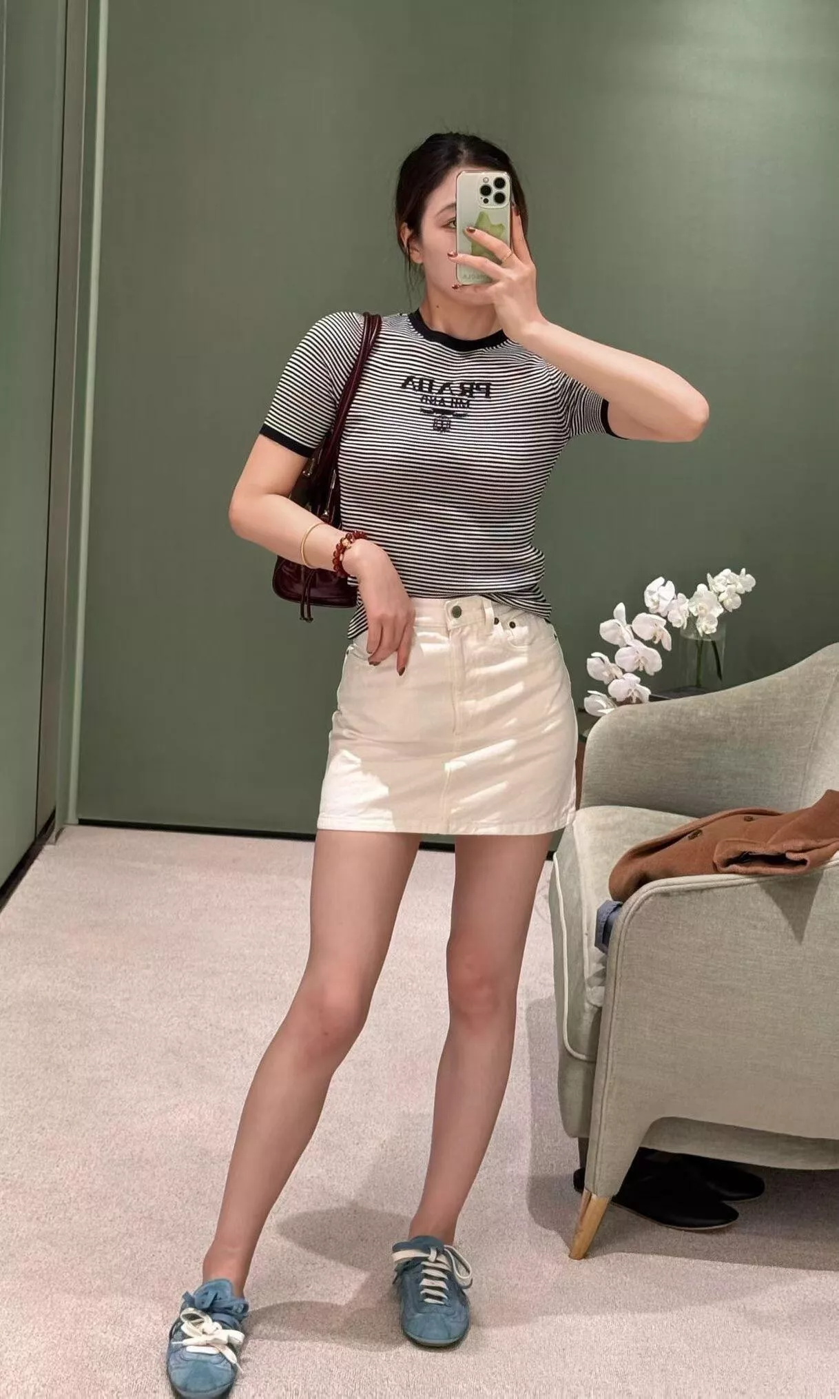 PRADA 條紋彈力針織短袖上衣｜修身彈力針織T恤｜36 / 38 / 40