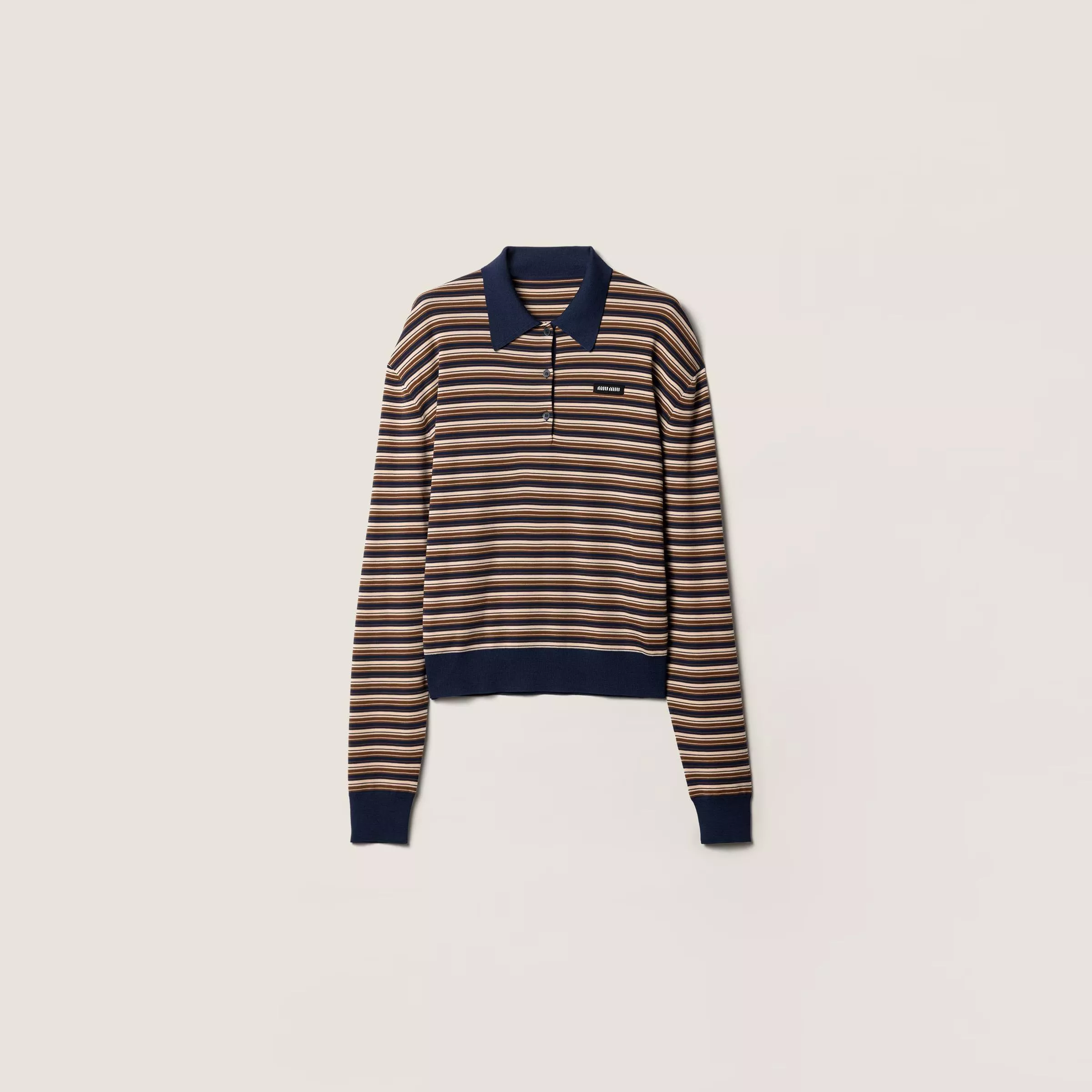 Miumiu 復古條紋翻領羊毛針織衫｜小黑標短版針織上衣 36 / 38 / 40