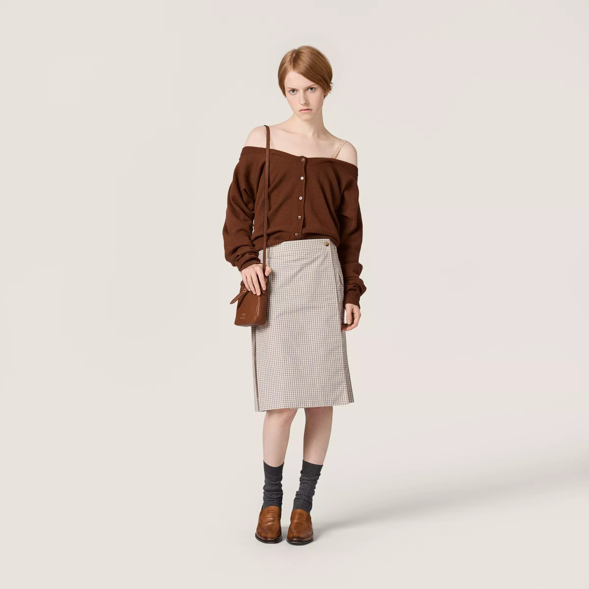 Miumiu 肩帶露肩兩穿羊絨針織開衫｜V領修身羊絨針織外套 36 / 38 / 40