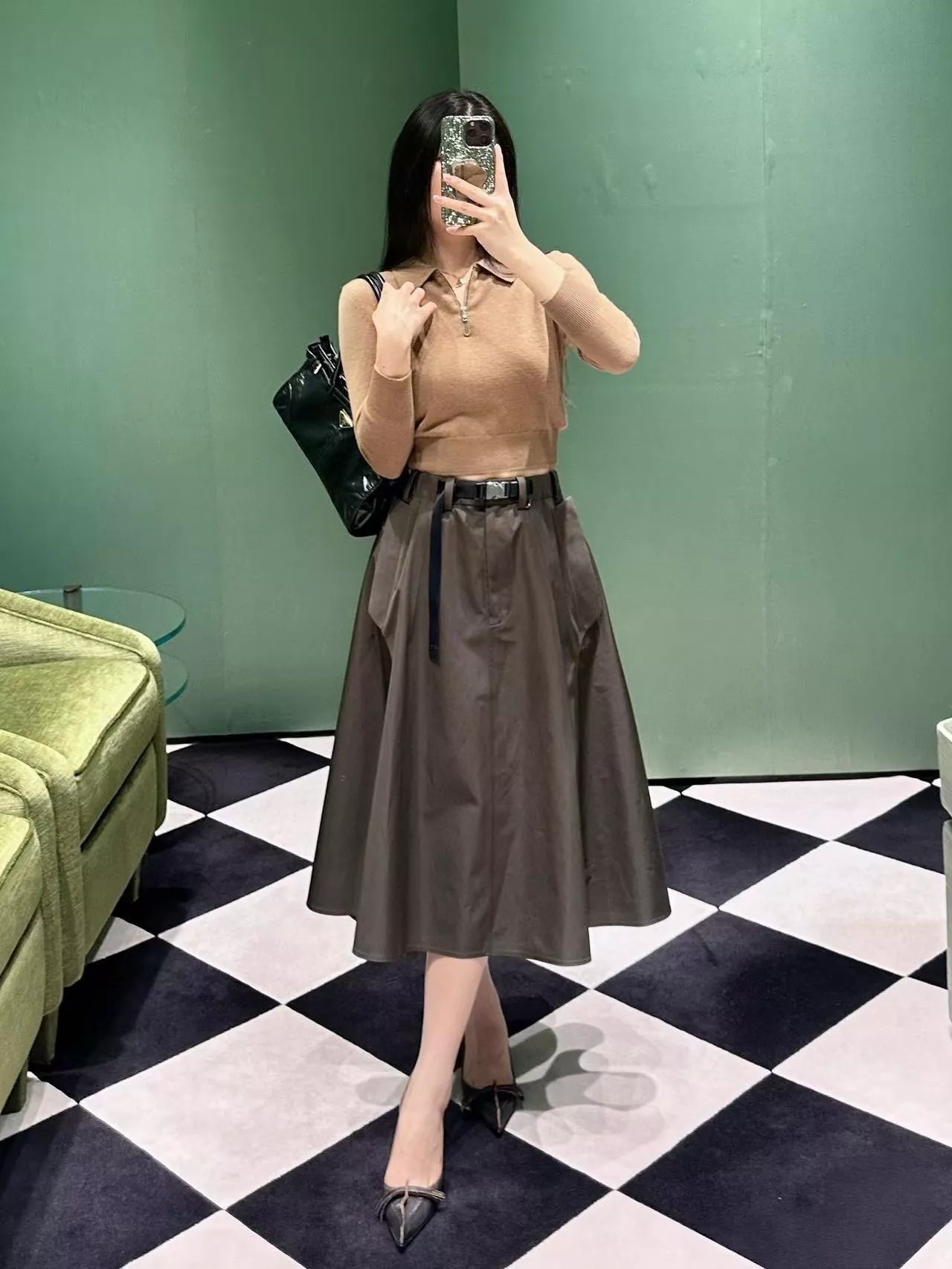 PRADA 鬆緊腰腰帶傘裙｜高腰立體廓形A字裙 36 / 38 / 40