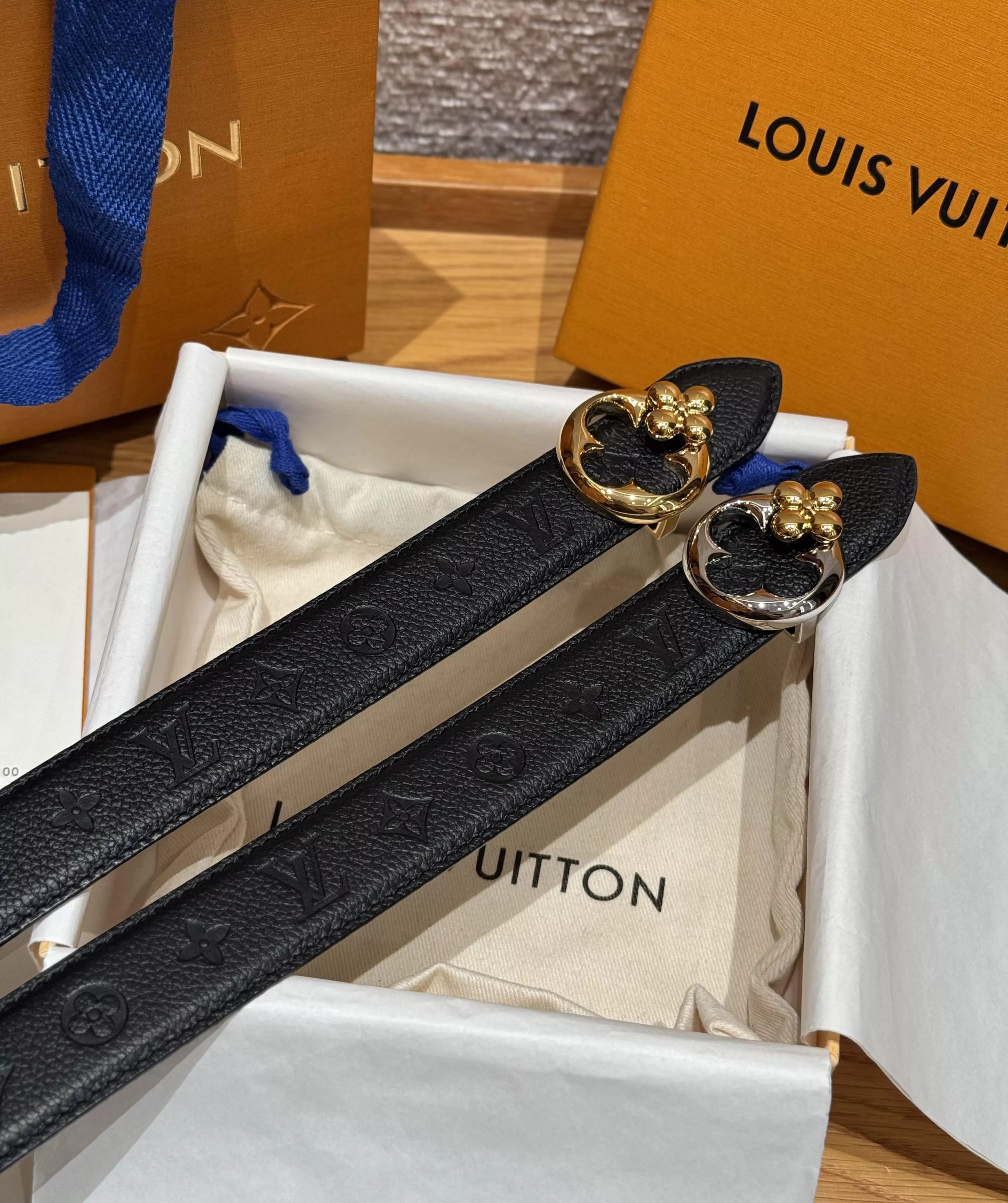 Flowergram 圓花扣雙面腰帶｜壓紋皮革＋帆布皮帶 30mm