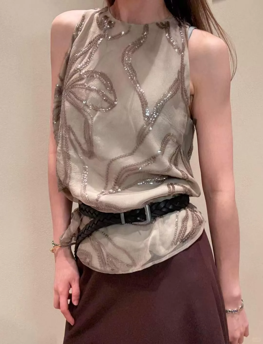 Brunello Cucinelli BC 輕奢真絲珠片刺繡背心｜立體花卉設計｜夏日優雅上衣｜36／38／40／42