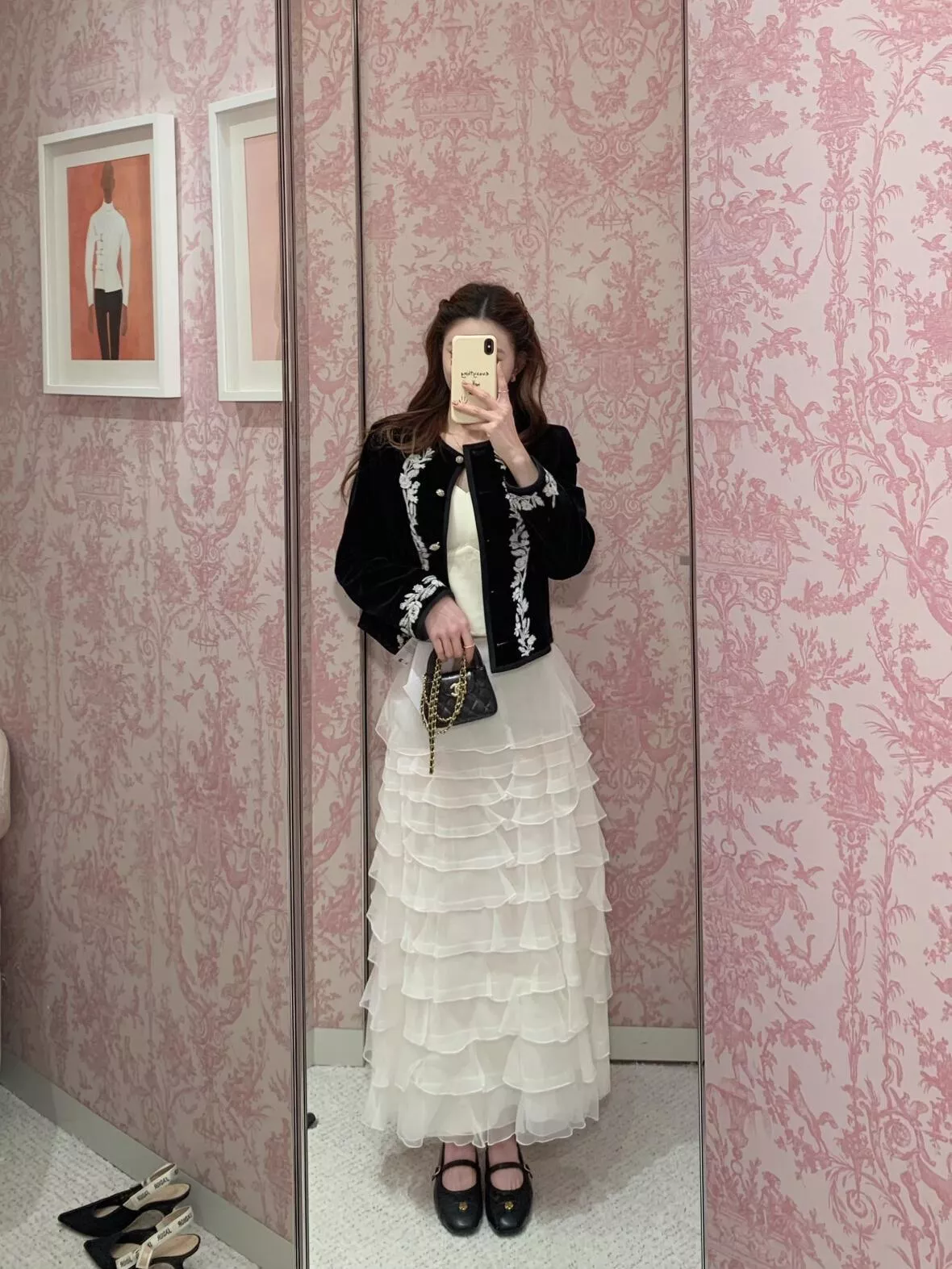 DIOR 絲絨刺繡短版外套｜立體花卉細節｜氣質修身款｜36／38／40／42