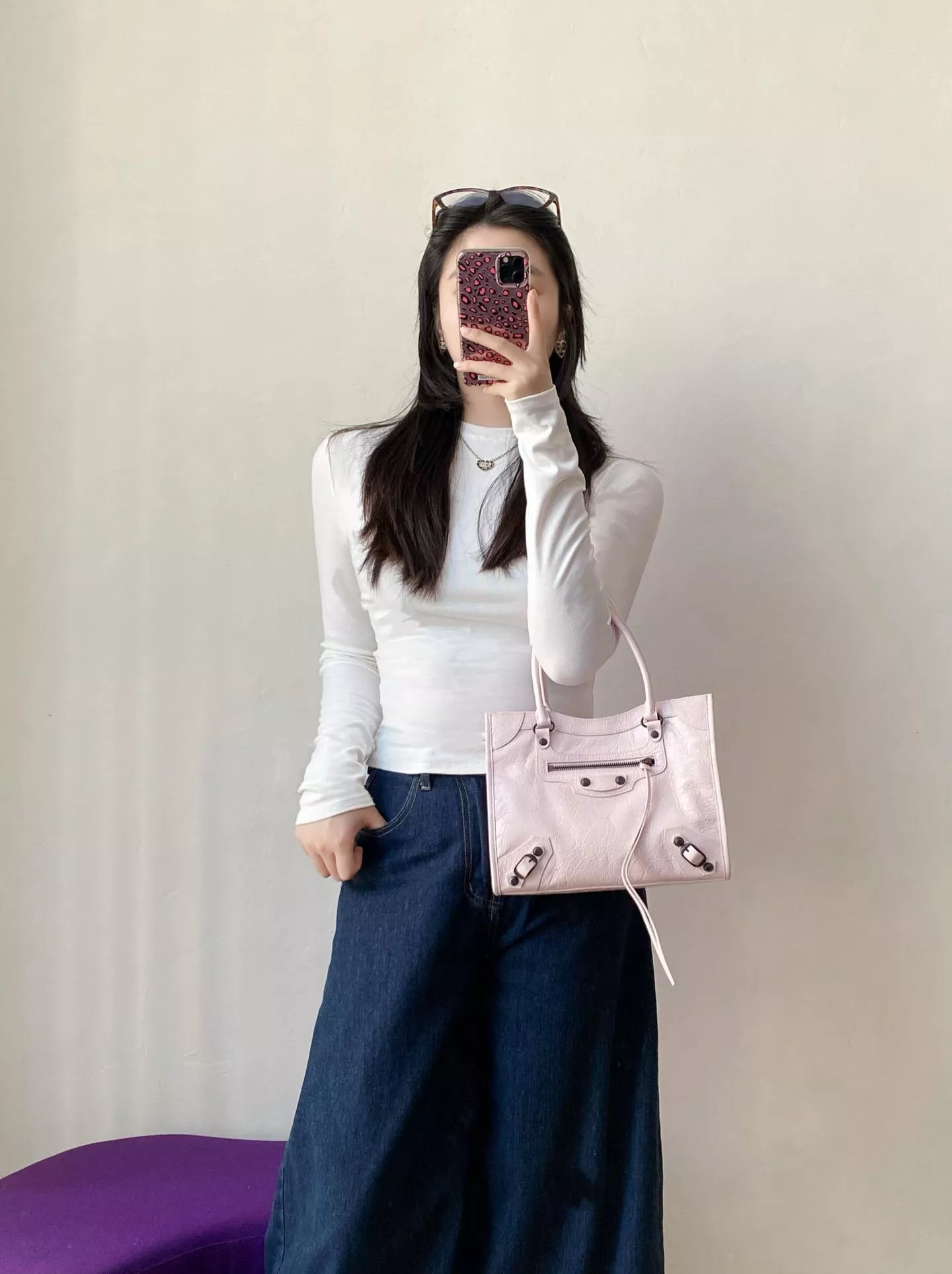 LE CITY TOTE BAG MINI 直式托特包｜粉色油蠟皮 26cm