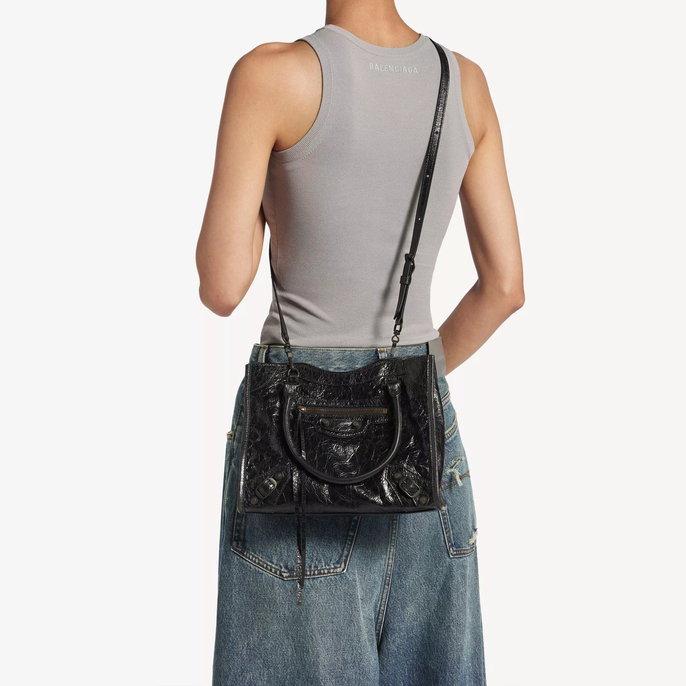 黑色  LE CITY TOTE BAG MINI 直式托特包｜油蠟皮 26cm