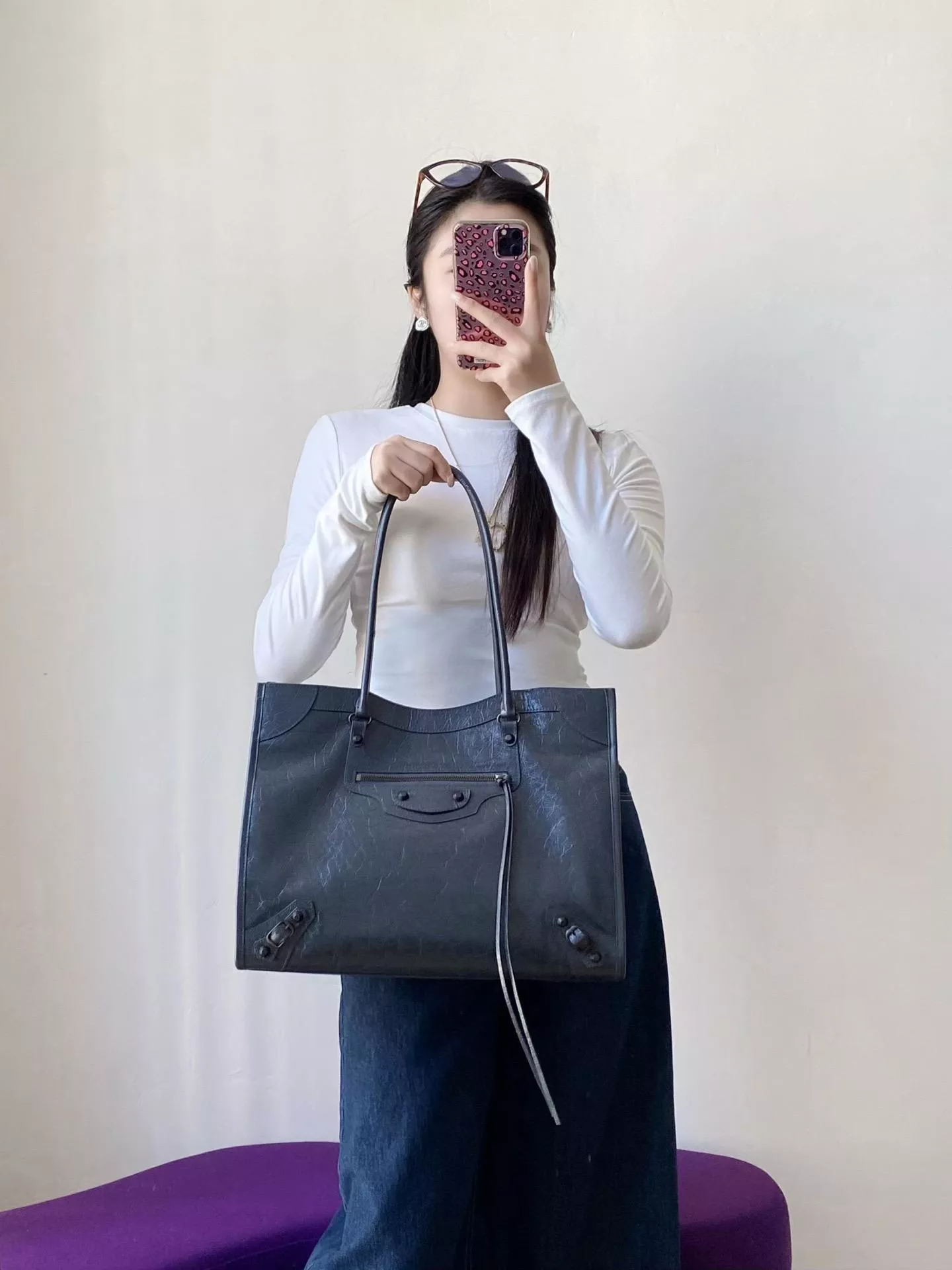 岩灰色 LE CITY TOTE BAG SMALL 直式托特包｜油蠟皮 33cm