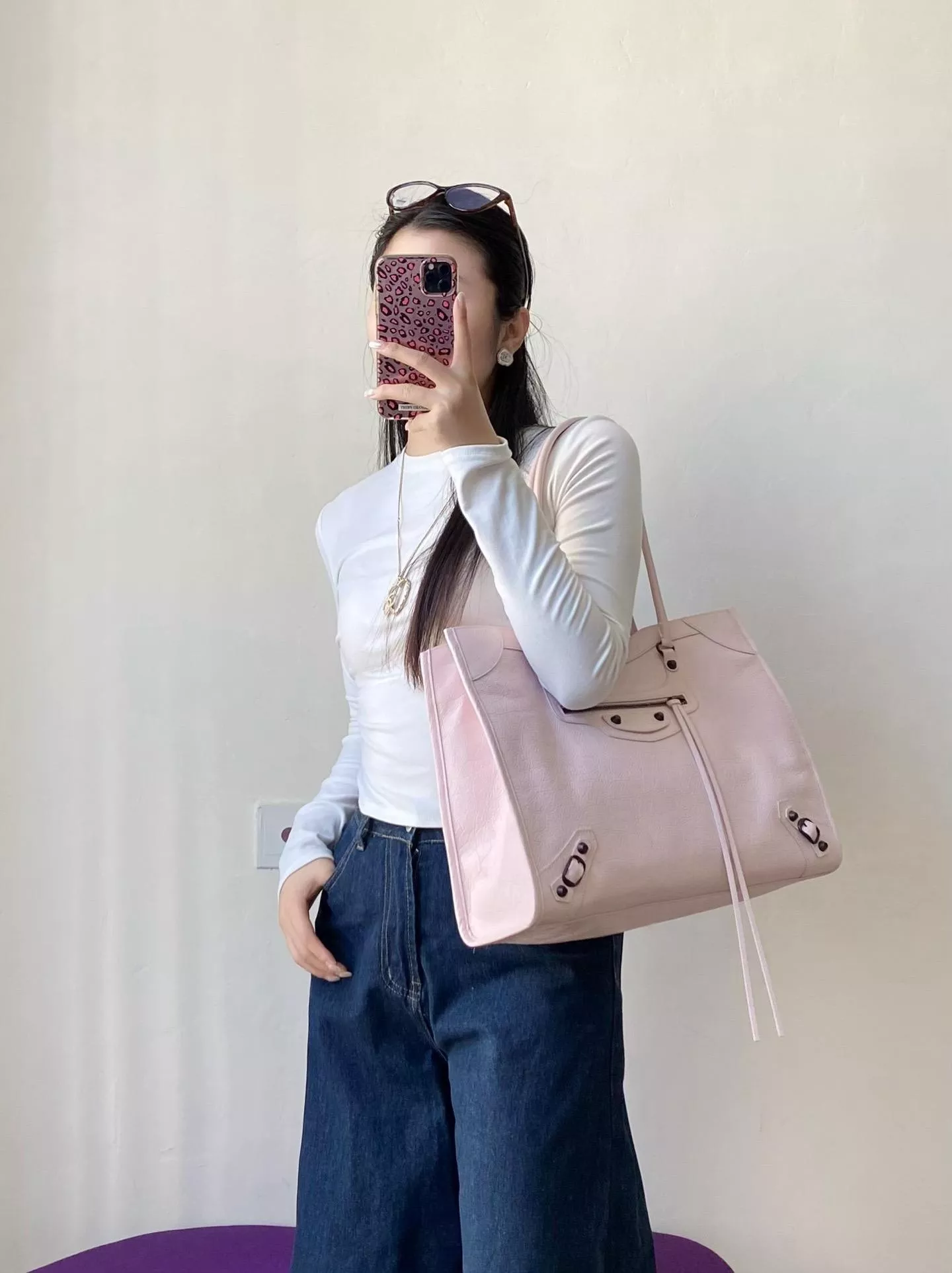 粉色 LE CITY TOTE BAG SMALL 直式托特包｜油蠟皮 33cm