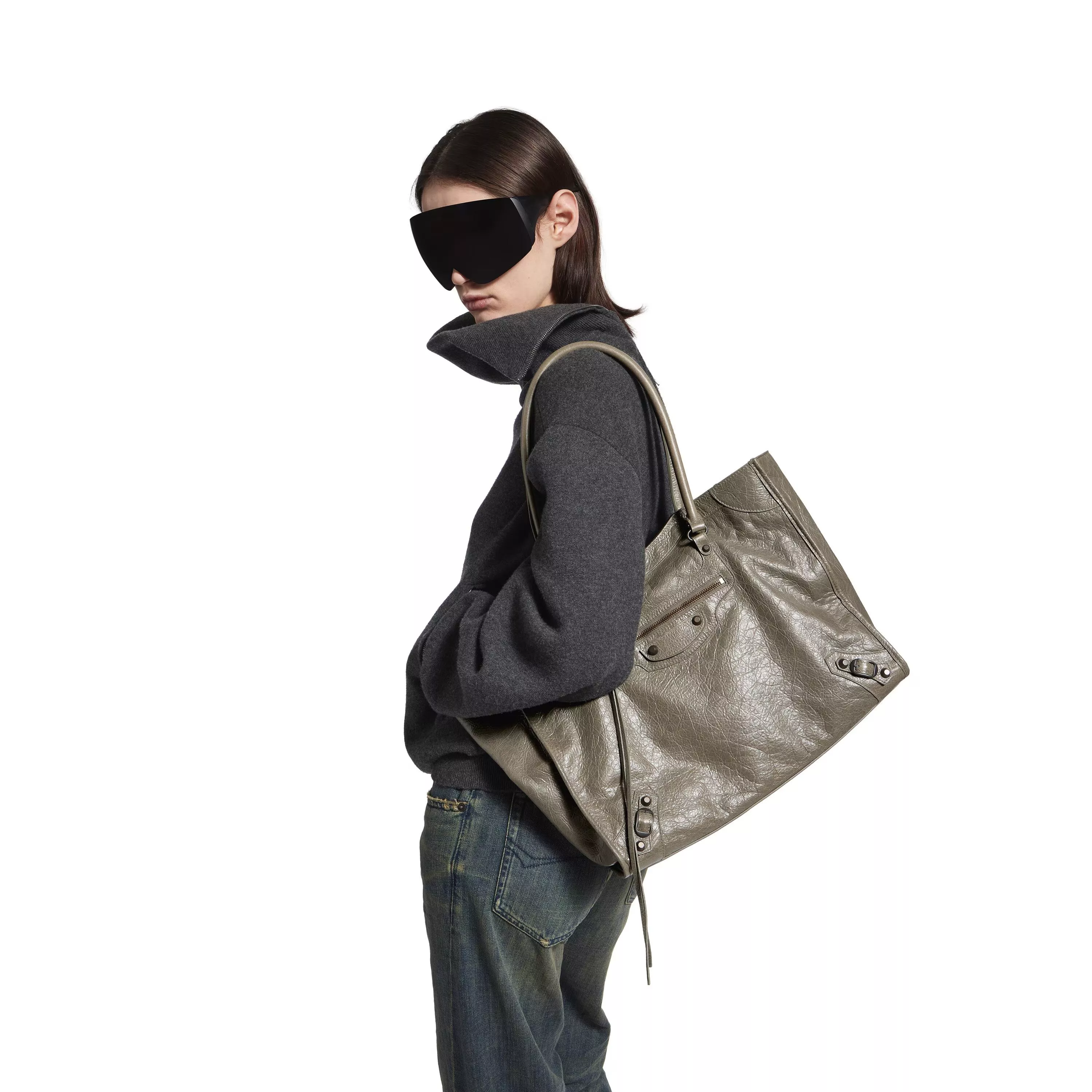 大號 橄欖綠 LE CITY TOTE BAG 直式托特包｜油蠟皮 38cm