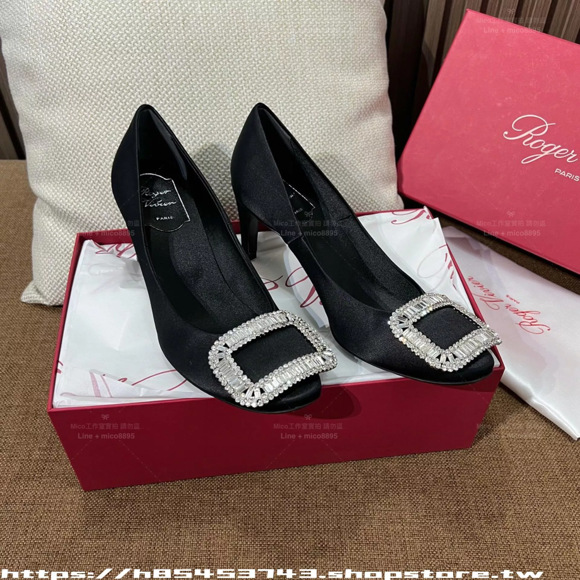 黑色真絲 圓頭鑽扣真絲高跟鞋 6.5cm｜氣質細跟婚鞋 女34–39