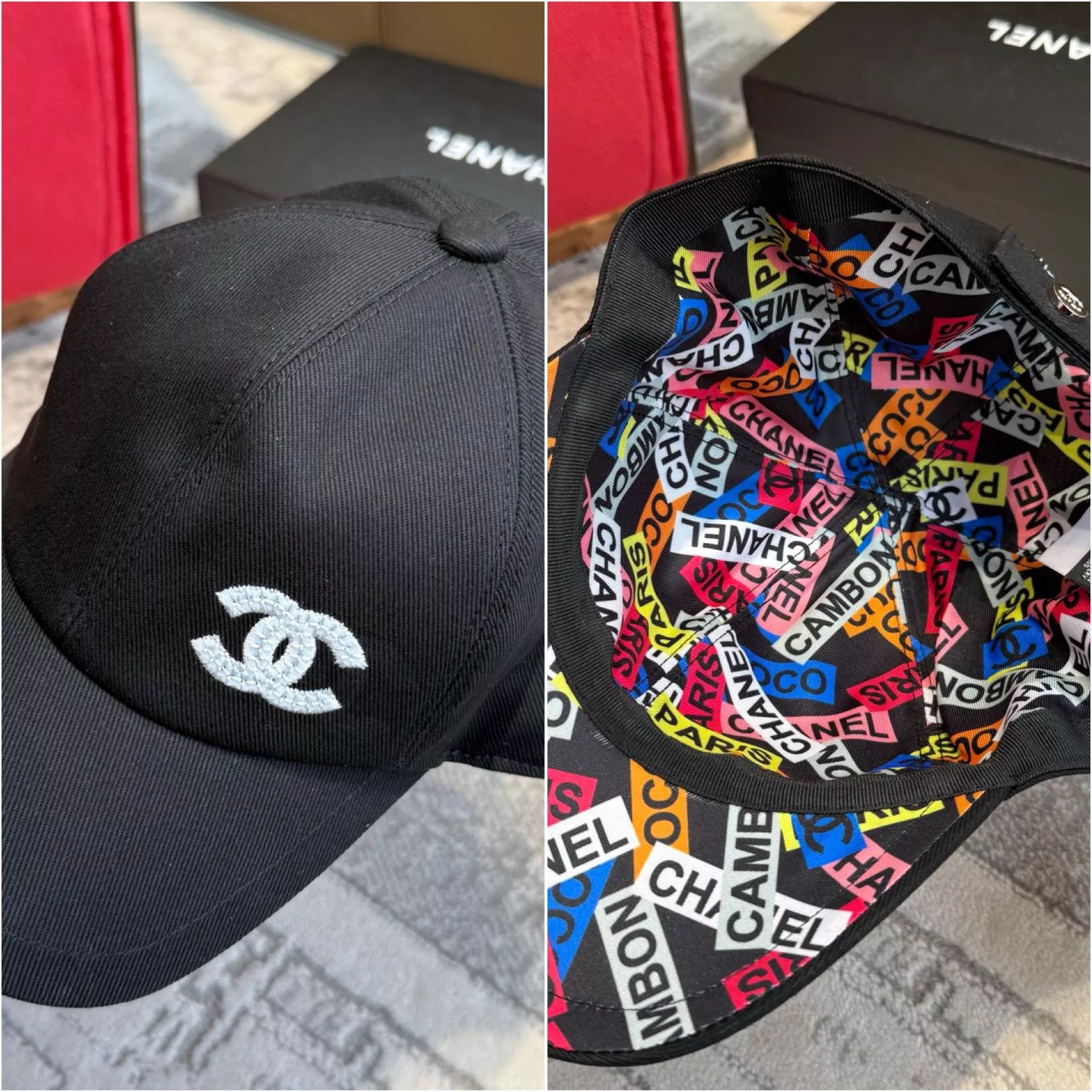 CHANEL 黑彩 拼色棒球帽｜刺繡字母休閒帽 可調節52–60cm