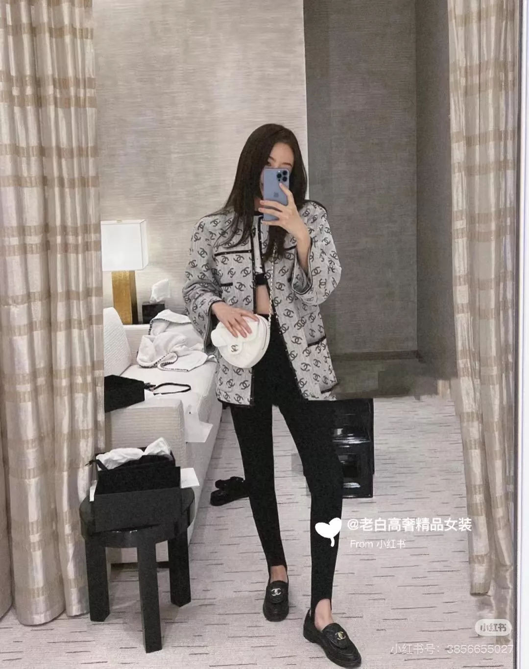 CHANEL 22s 滿版印花拼接外套｜輕薄牛仔氣質罩衫｜36／38／40