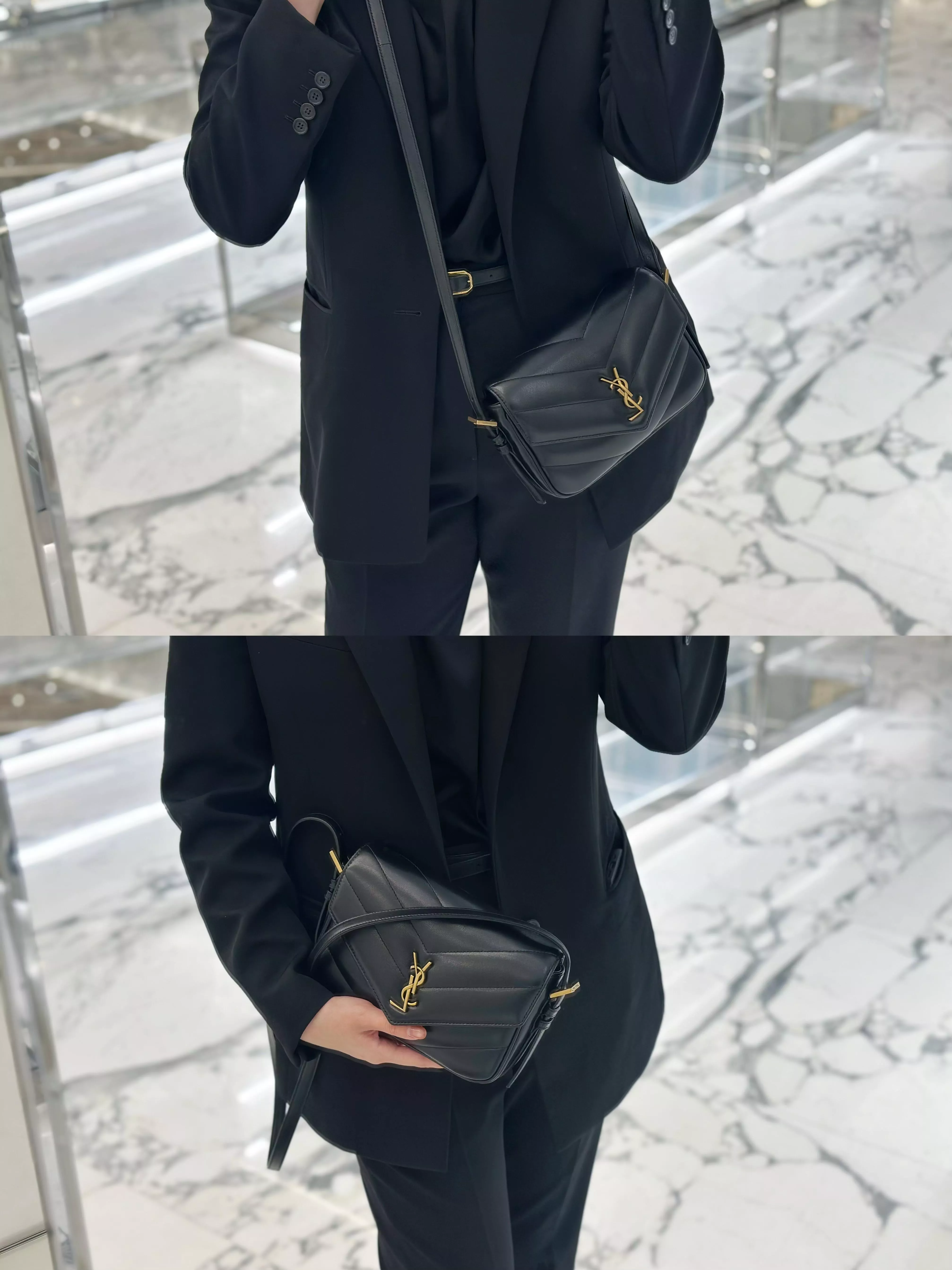 黑色 LOULOU TOY MATELASSÉ小羊皮斜揹袋 20cm