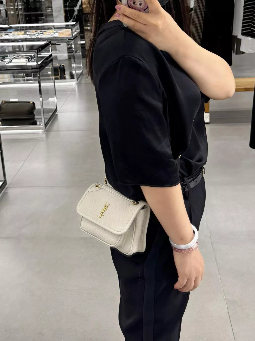 Niki 迷你款｜米白色・輕巧百搭小包 粒面羊皮鏈條包 18cm