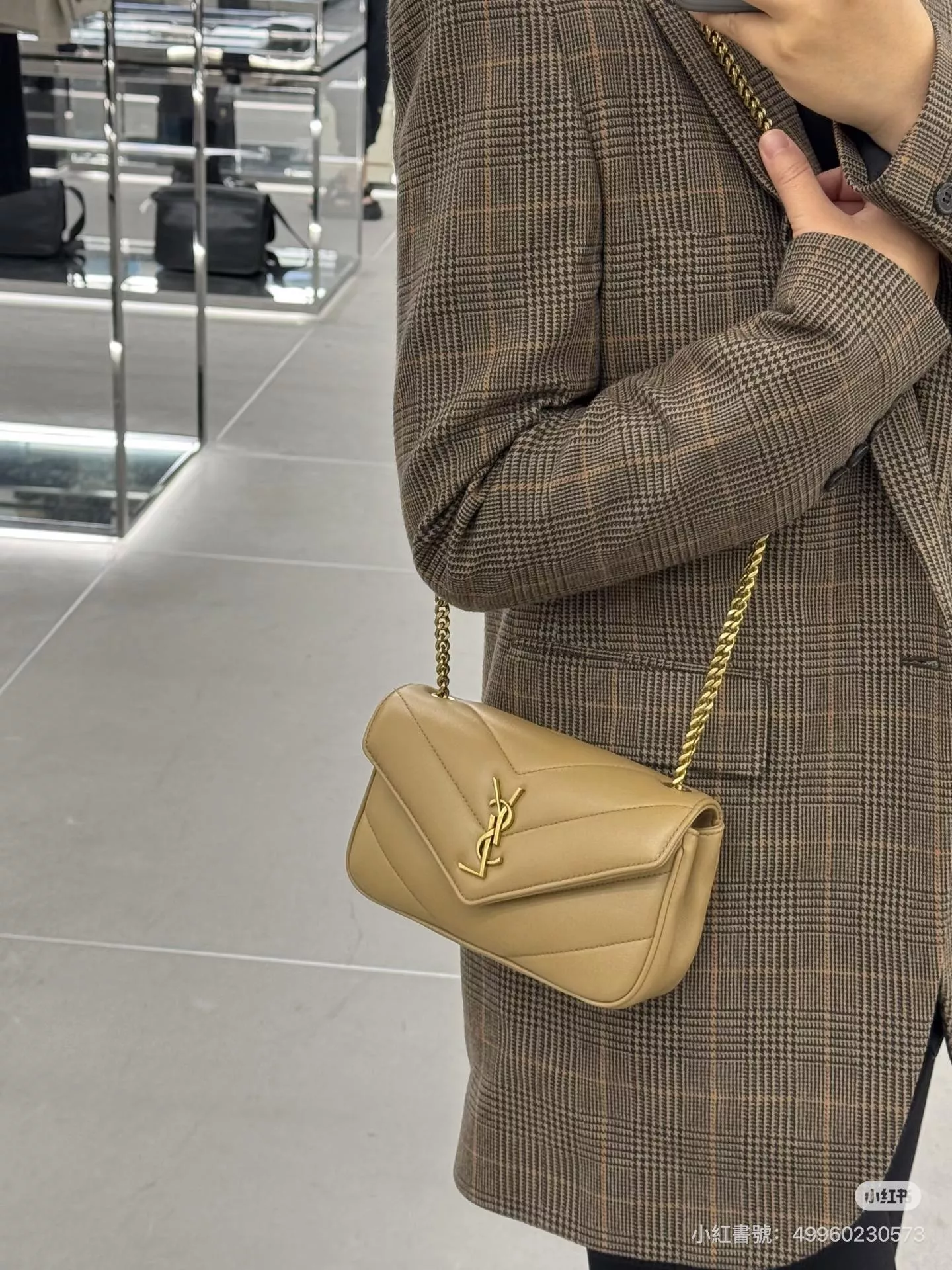 LOULOU MINI 黃棕色｜新版羊皮鏈條包 20cm