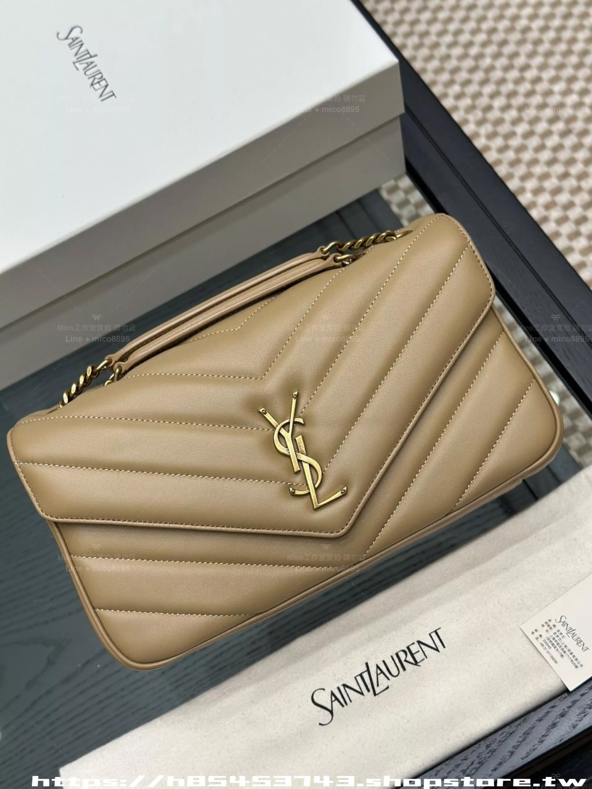 黃棕色 LOULOU MATELASSÉ絎縫中型小羊皮手袋｜羊皮鏈條包 29cm