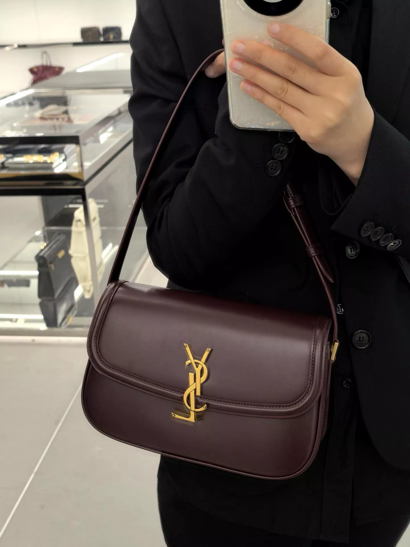 赤霞珠紅｜經典豆腐包 BOX SAINT LAURENT皮革 SOLFERINO小型手袋 24cm