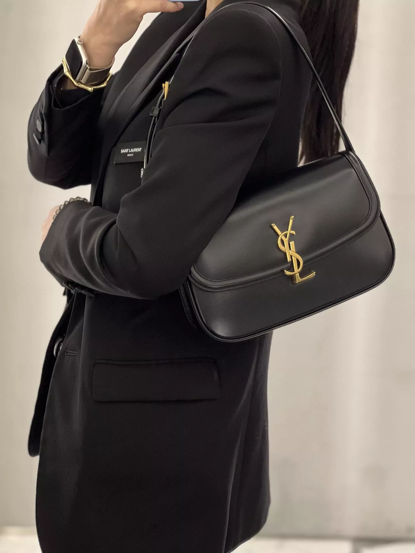 黑色｜經典豆腐包 BOX SAINT LAURENT皮革 SOLFERINO小型手袋 24cm