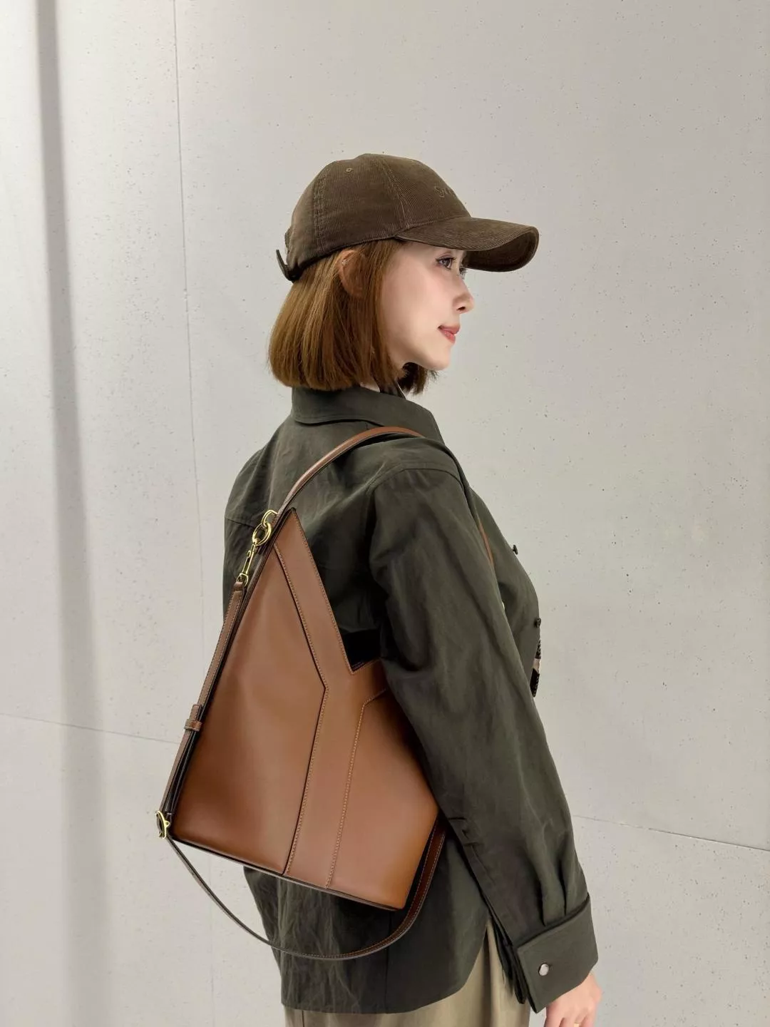 棕色牛皮 Y Bag｜結構設計托特包 水桶包