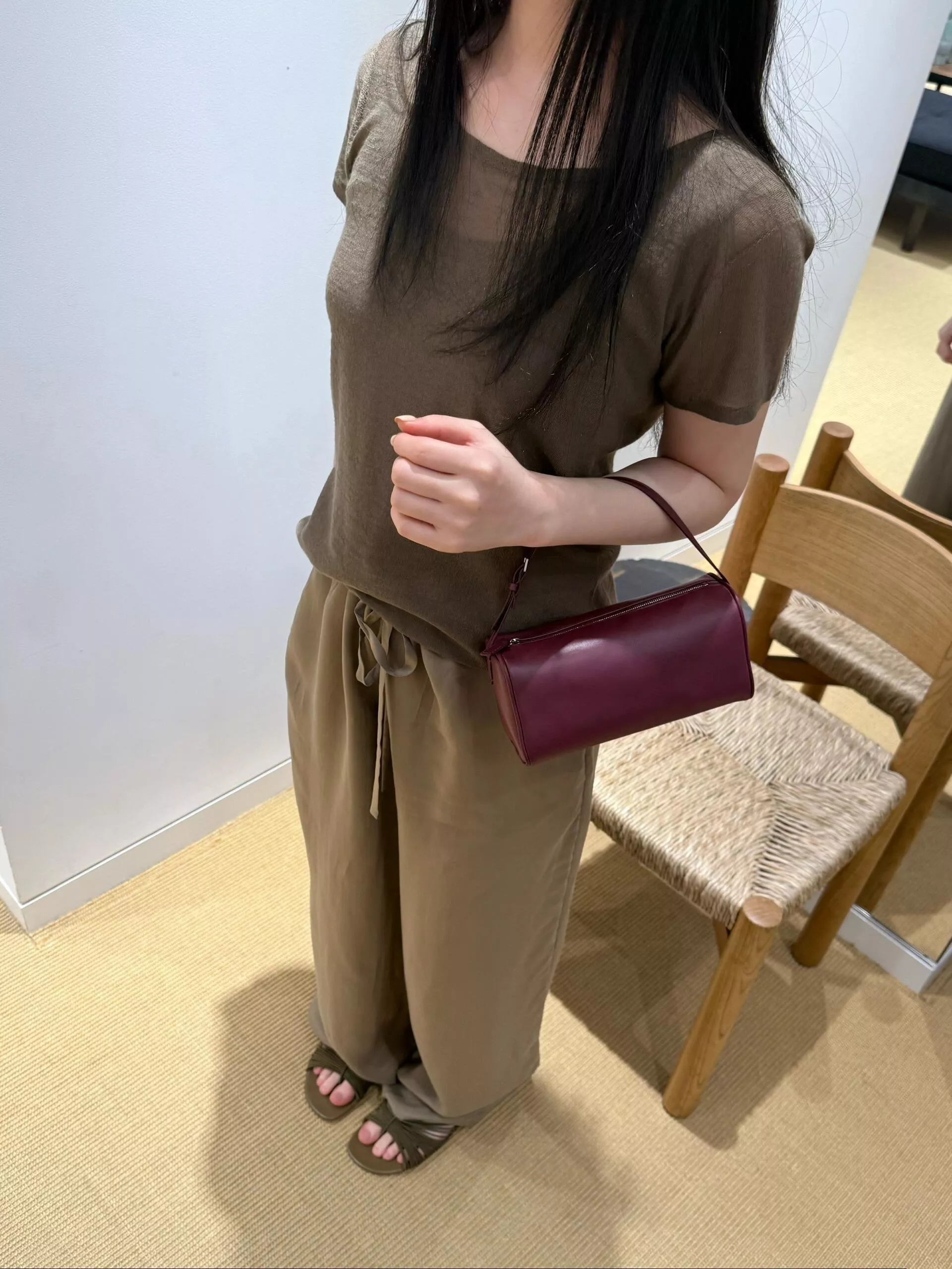 小羊皮｜酒紅色 90s Bag 筆袋包 筆筒包｜迷你手提包 19cm
