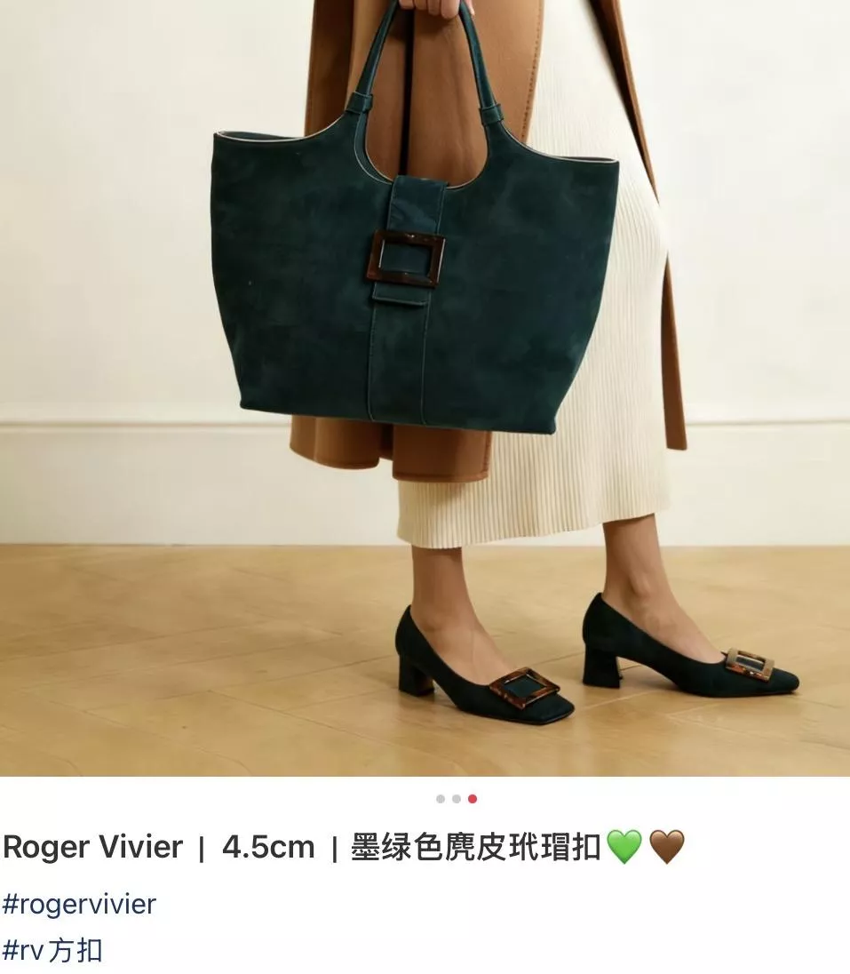 玳瑁扣中跟單鞋 4.5cm｜深綠色 麂皮氣質方跟鞋 女35–40