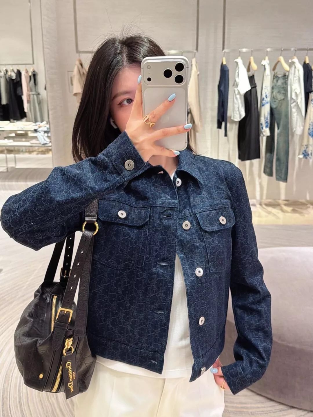 DIOR 深藍暗紋牛仔短外套｜修身比例款｜36／38／40／42