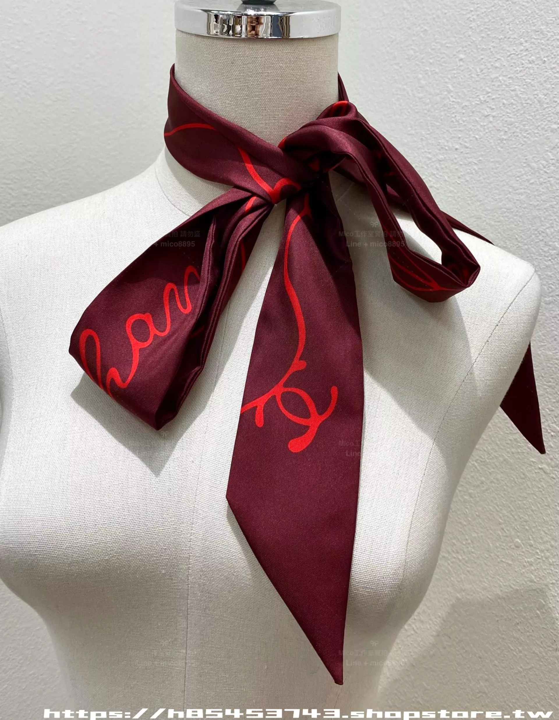 紅色 手寫字母Twilly絲巾｜真絲細版髮帶絲帶 細版絲巾