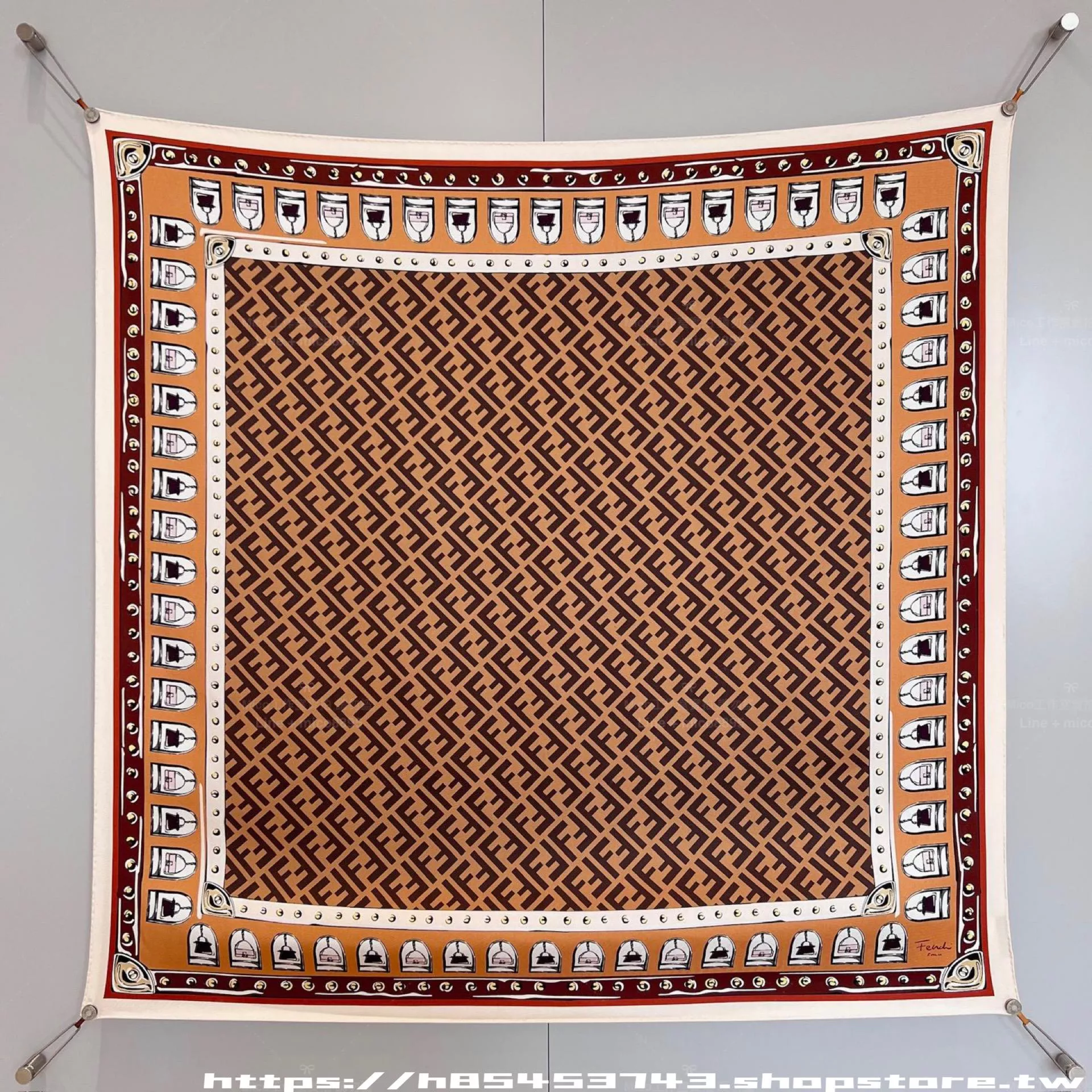 法棍集真絲方巾 橙邊｜90斜紋真絲絲巾 90×90cm