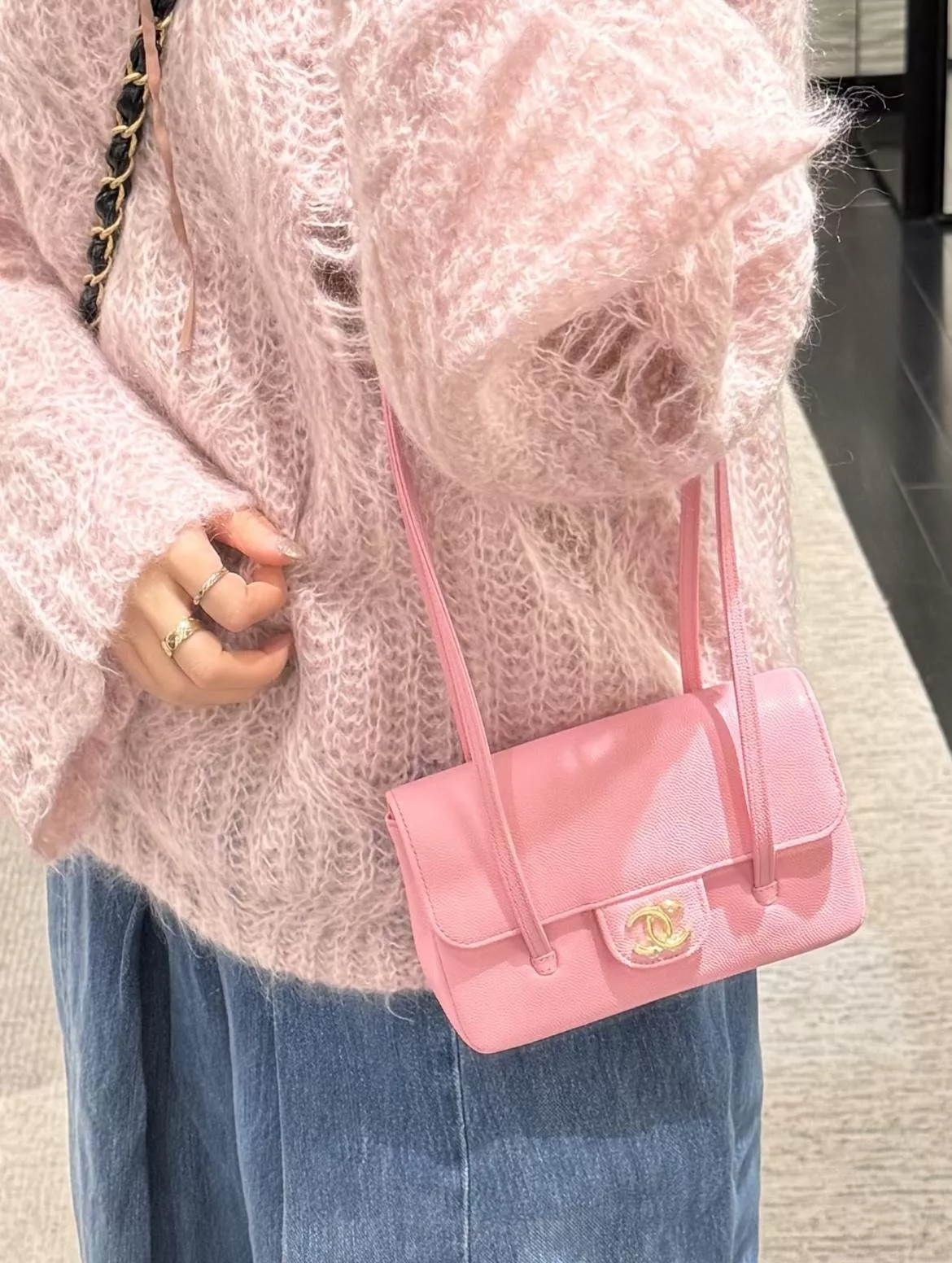 26S Preppy Coco Mini｜櫻花粉色 口蓋包｜長肩帶復古小包