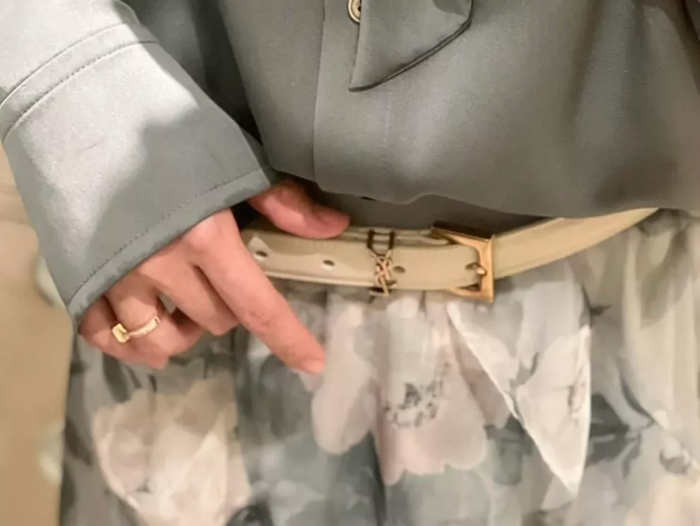 YSL 奶油白復古金扣皮帶｜2cm 經典細版腰帶