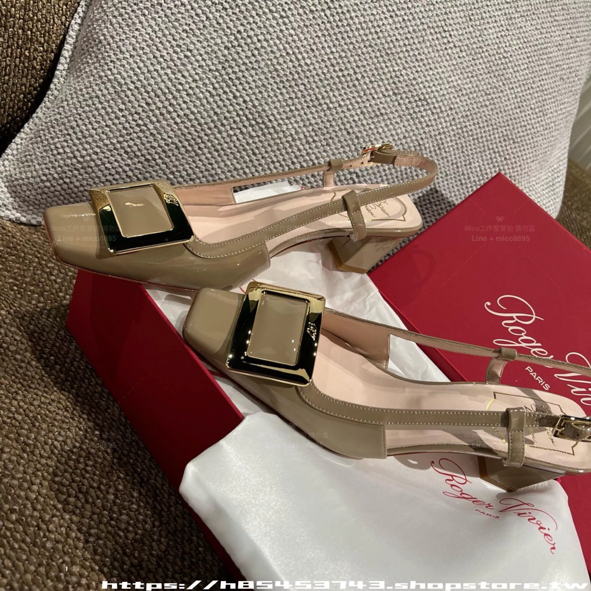 象灰色 方扣後空涼鞋 4.5cm｜小牛漆皮粗跟涼鞋 女35–40