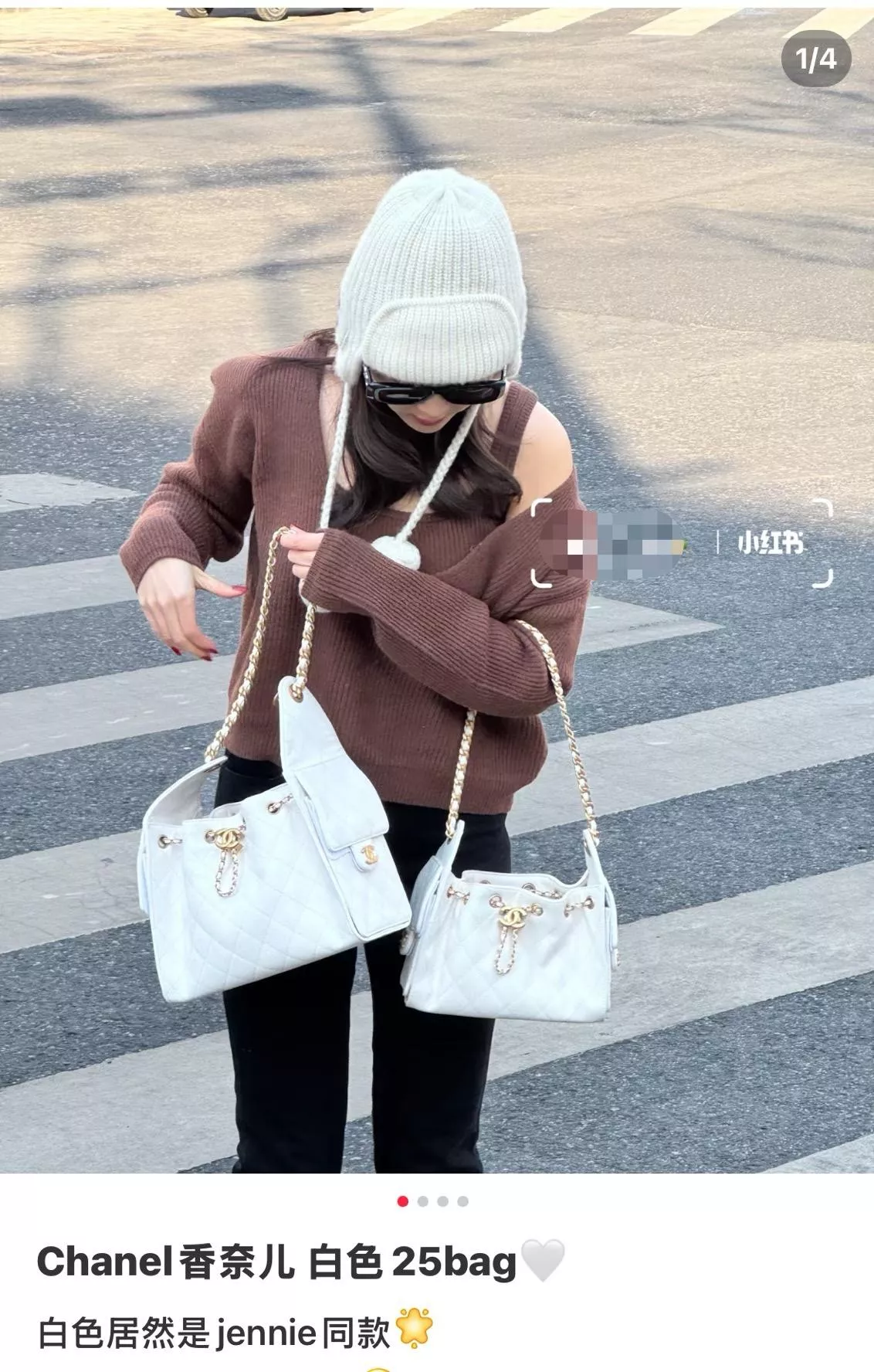 白色/金釦 Mini 25Bag｜魚子醬牛皮 水桶包 20cm