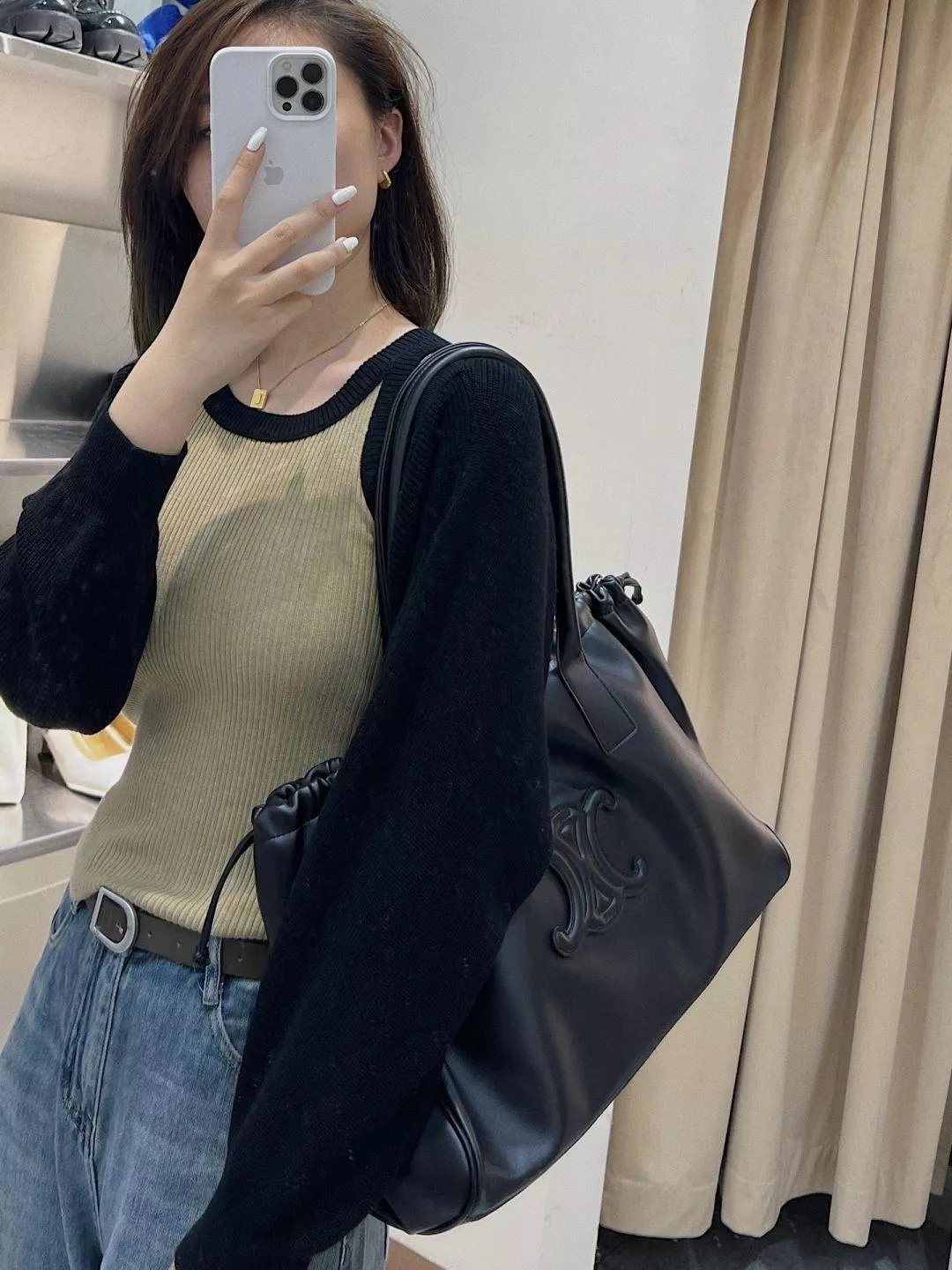 Drawstring Tote｜高級黑大容量托特包 抽繩托特包 44cm