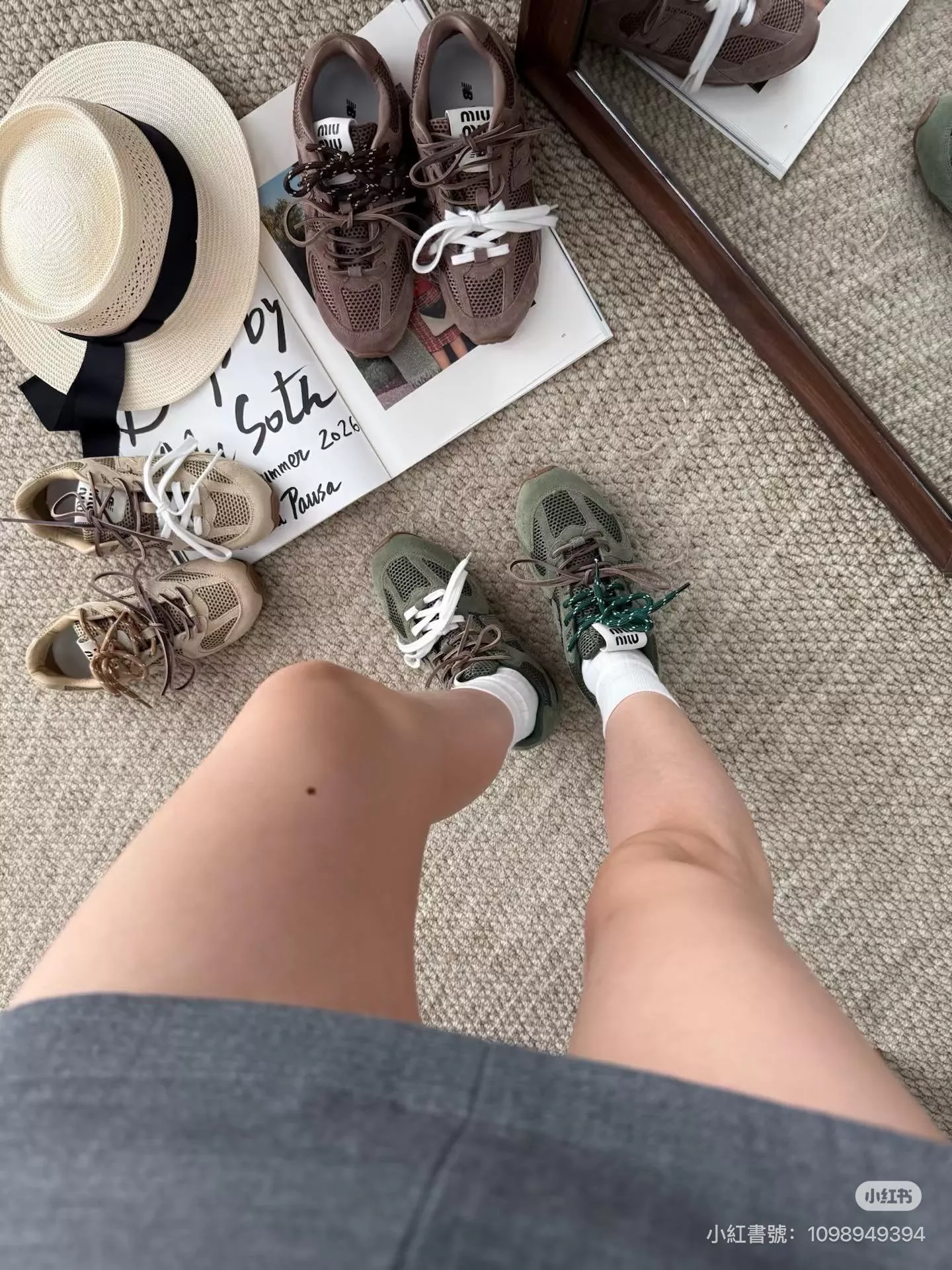 軍綠色 Miu Miu × New Balance 530 聯名運動鞋｜復古休閒鞋