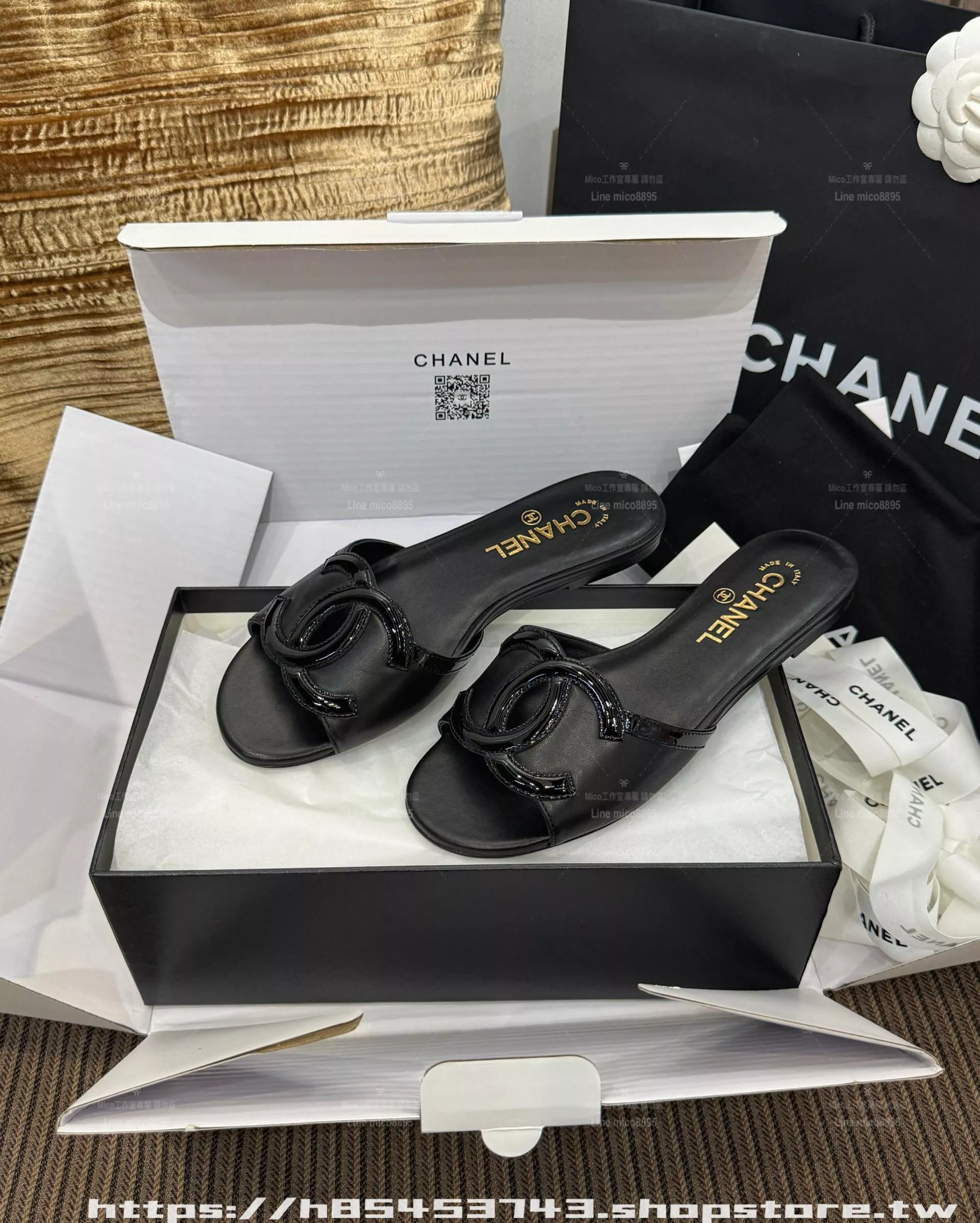26s 全黑色平底款 雙C簡約涼鞋/拖鞋｜氣質百搭皮革涼拖 女35–40