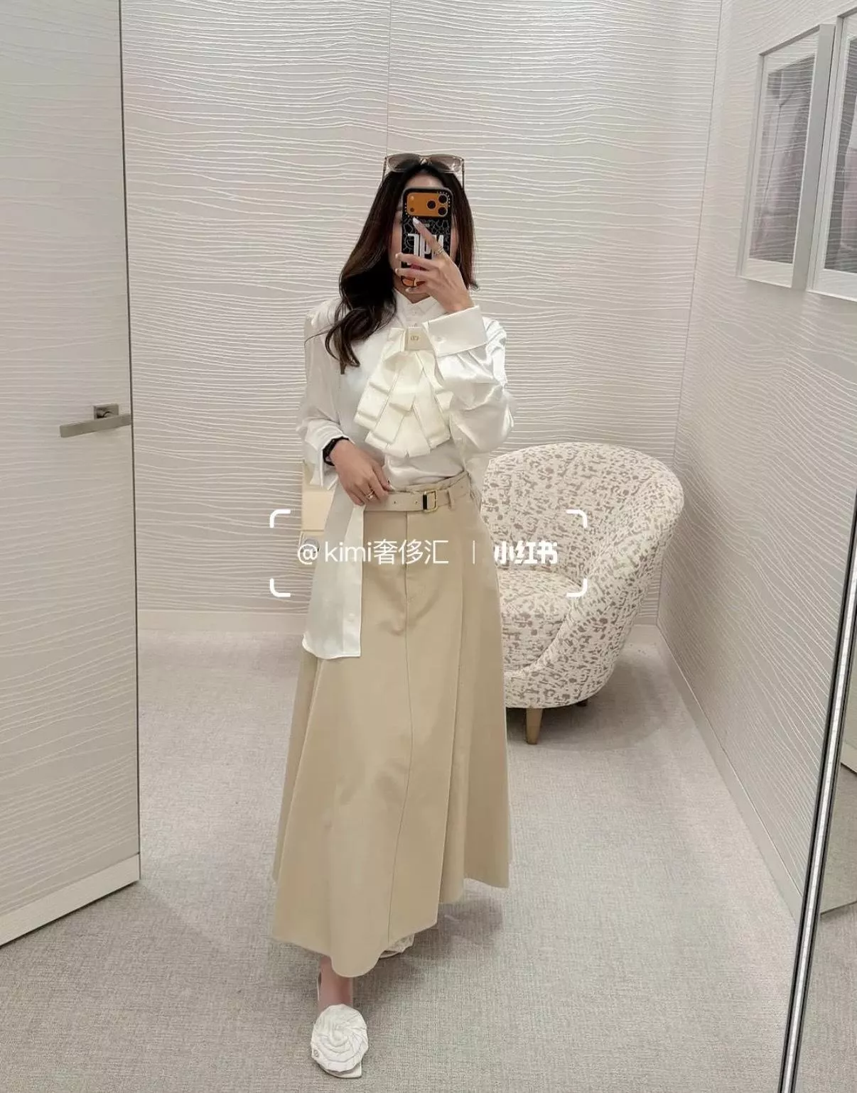 DIOR 卡其色金扣腰帶高腰傘裙｜華達呢A字長裙｜36／38／40／42