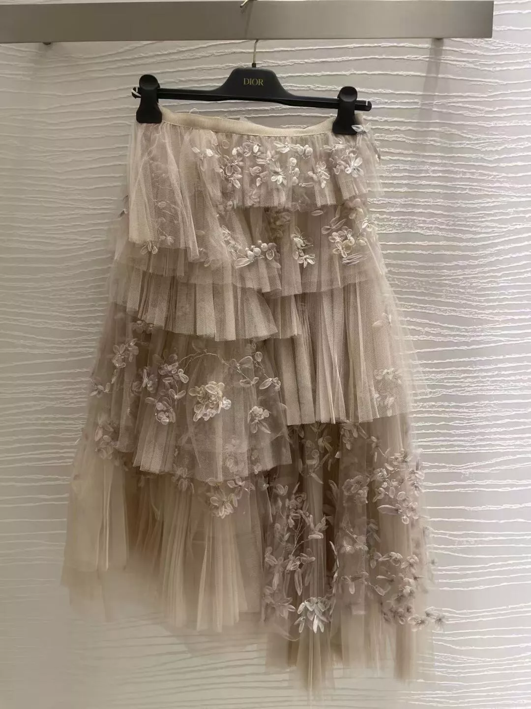 DIOR 高訂手工款 立體花卉刺繡層疊網紗半身裙｜香檳米色仙氣長裙｜36／38／40／42