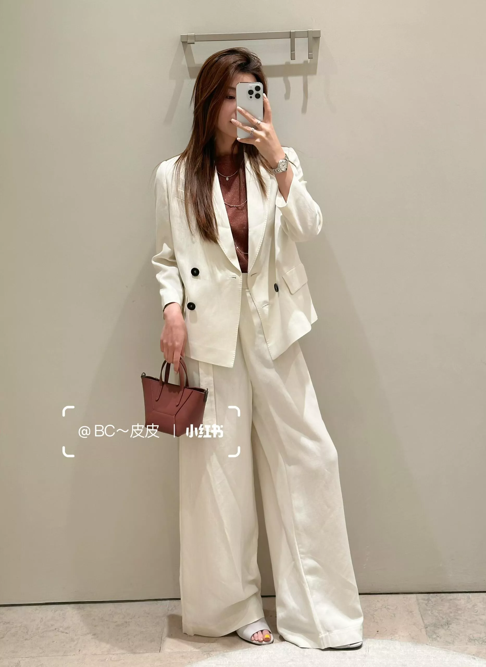 Brunello cucinelli BC 亞麻混紡雙排扣七分袖西裝外套＋側扣寬版西褲套裝｜36／38／40／42