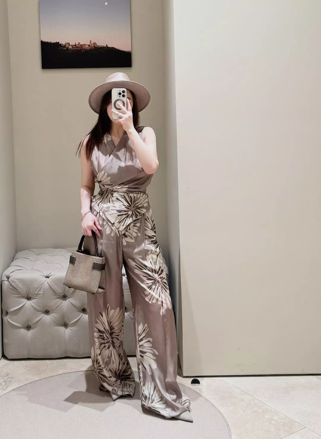 Brunello cucinelli 大筆觸花卉真絲交叉背心＋闊腿長褲套裝｜36／38／40／42