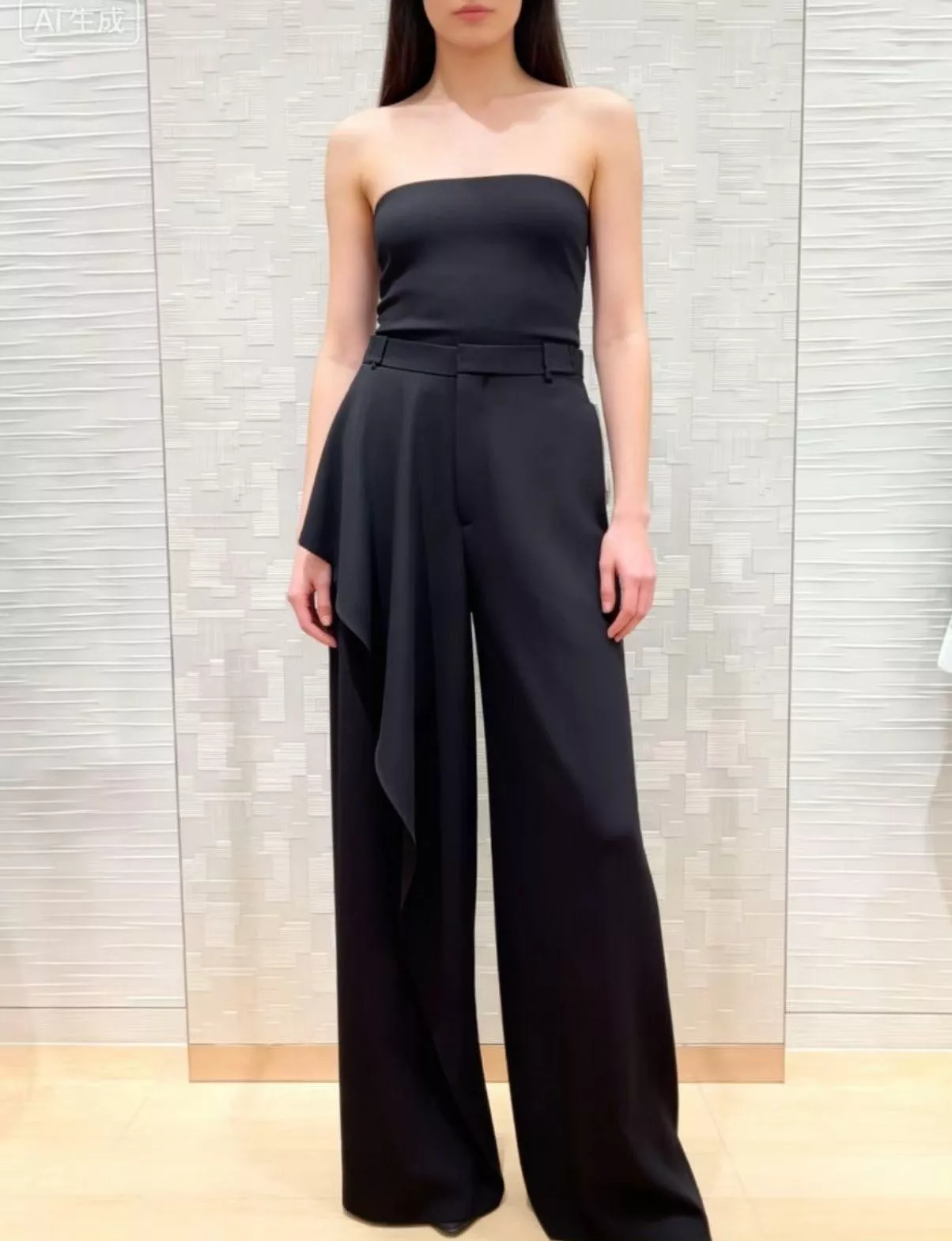 DIOR 黑色羊毛西裝寬褲 不對稱立體褶裥高腰長褲 通勤氣質西褲 36/38/40/42