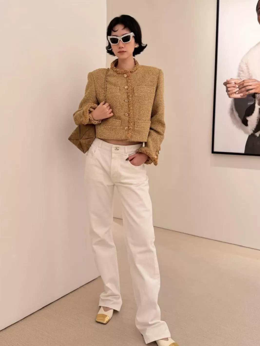 CHANEL 26s 後口袋雙C白色牛仔長褲 高腰直筒牛仔褲 36/38/40/42