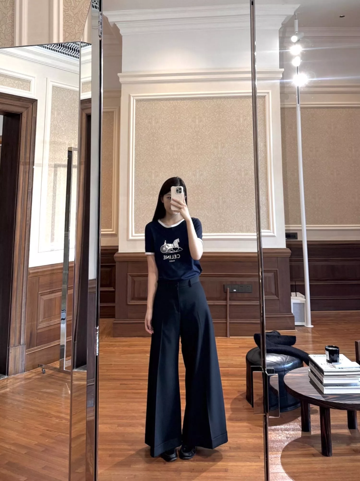 CELINE 黑色羊毛高腰闊腿西褲 36/38/40/42