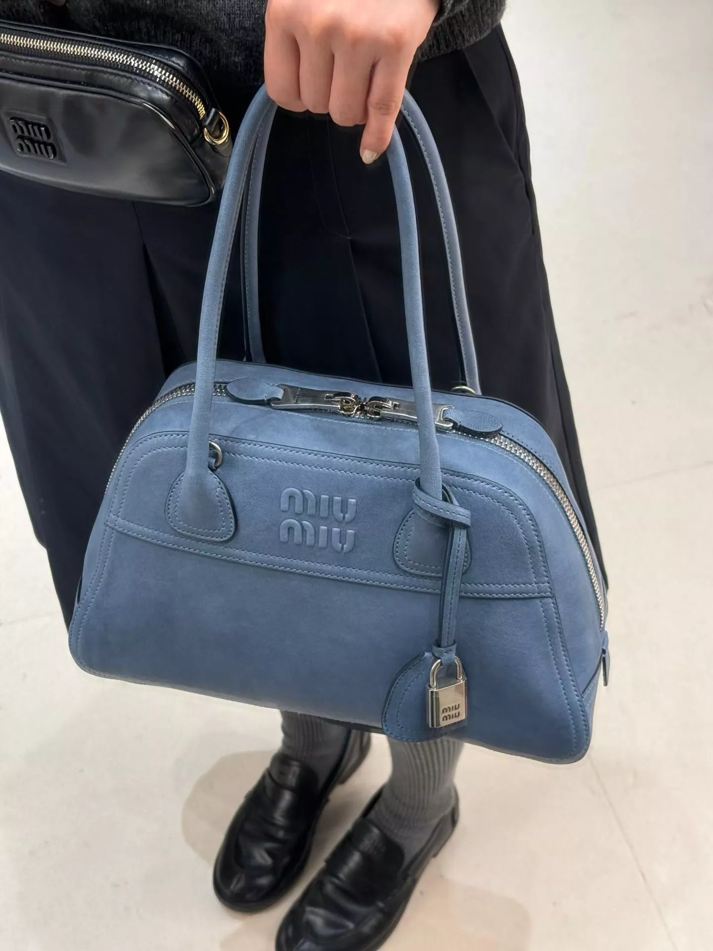 常規款｜Vivant Bag 保齡球包｜航空藍/羊皮手提包 32cm
