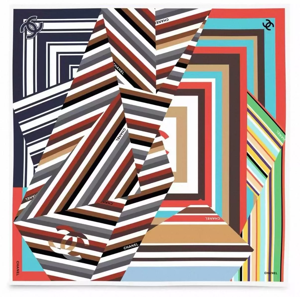 26M 彩虹真絲方巾｜90×90幾何藝術印花絲巾・彩色海報方巾