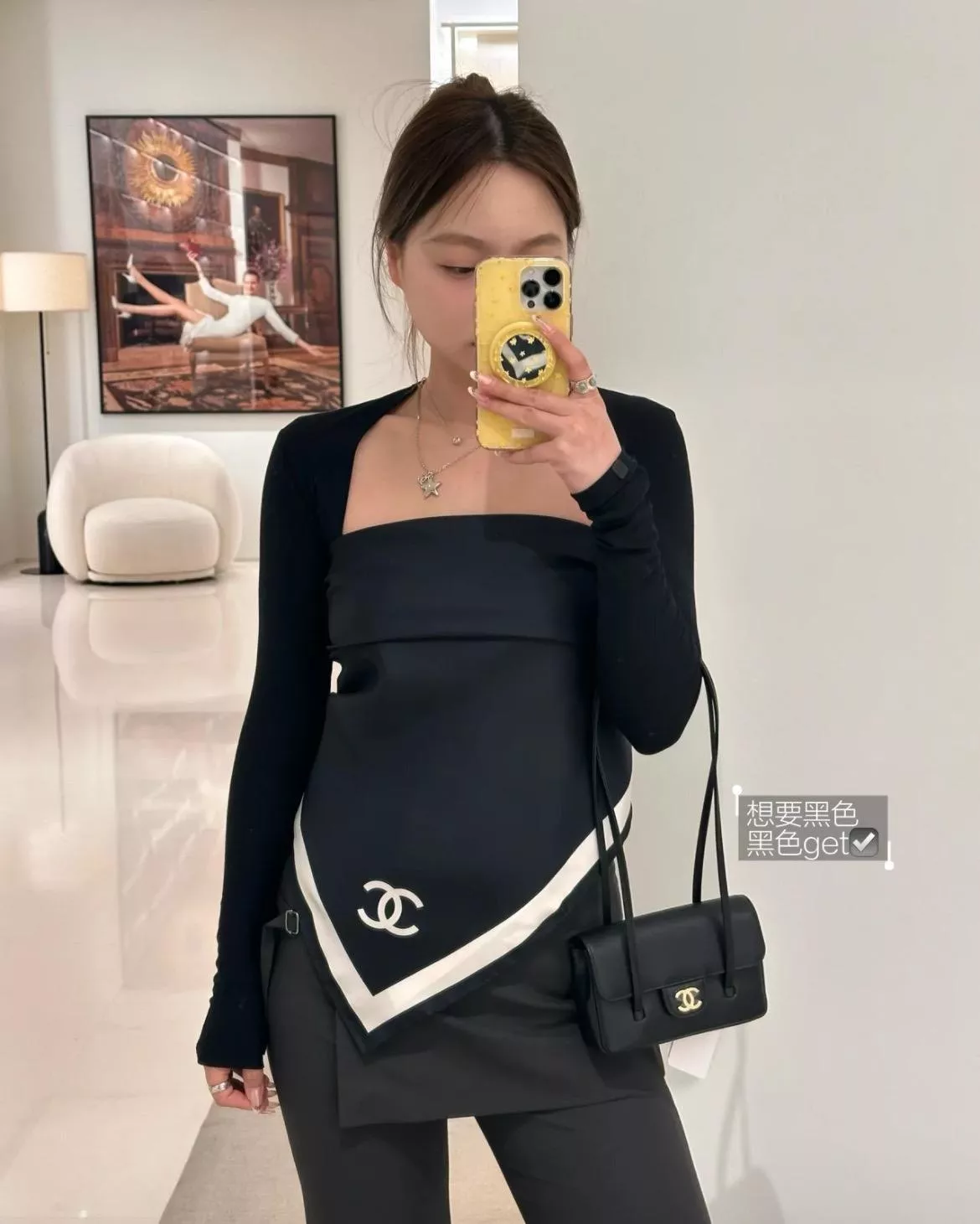 方框真絲方巾｜90×90雙C邊框絲巾・黑色極簡方巾