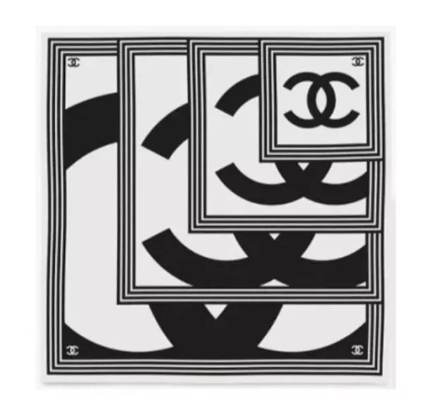 25K CC倒影真絲方巾｜90×90黑白印花絲巾・藝術感方巾