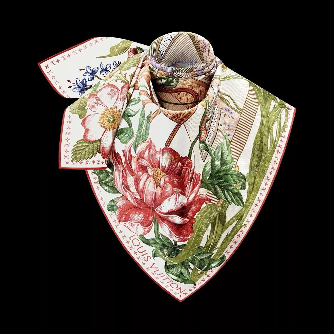 紅色 Fontaines Parfumées 真絲方巾｜90×90香氛花園印花・法式藝術系列